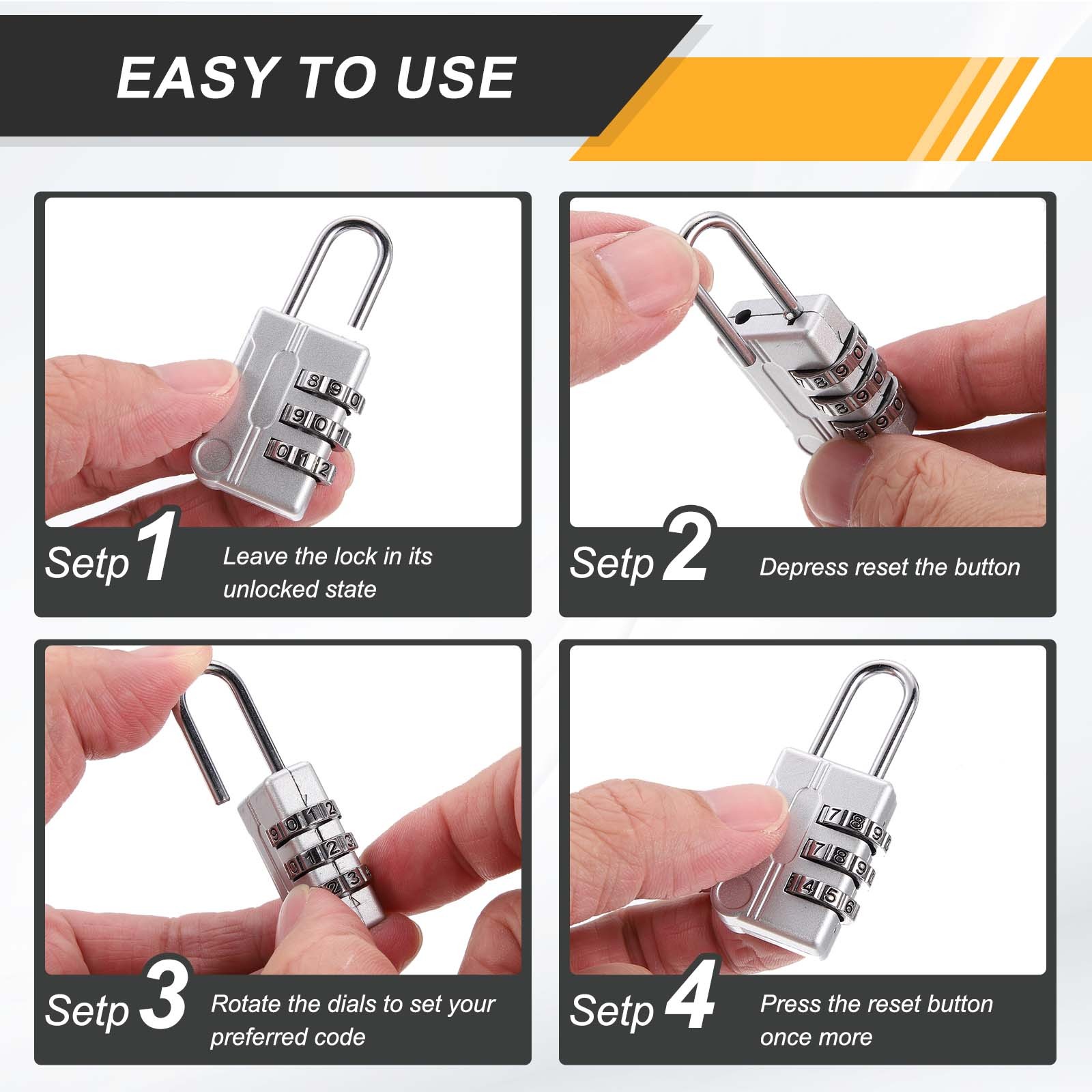 2Pcs Resettable 3 Digit Combination Lock Code Padlock, Black (56 x 24mm)
