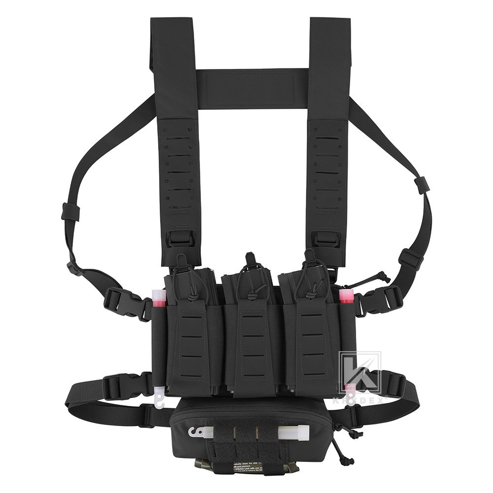 KRYDEX Tactical Chest Rig 5.56 Triple Elastic Mag Pouch MOLLE H-harness Black
