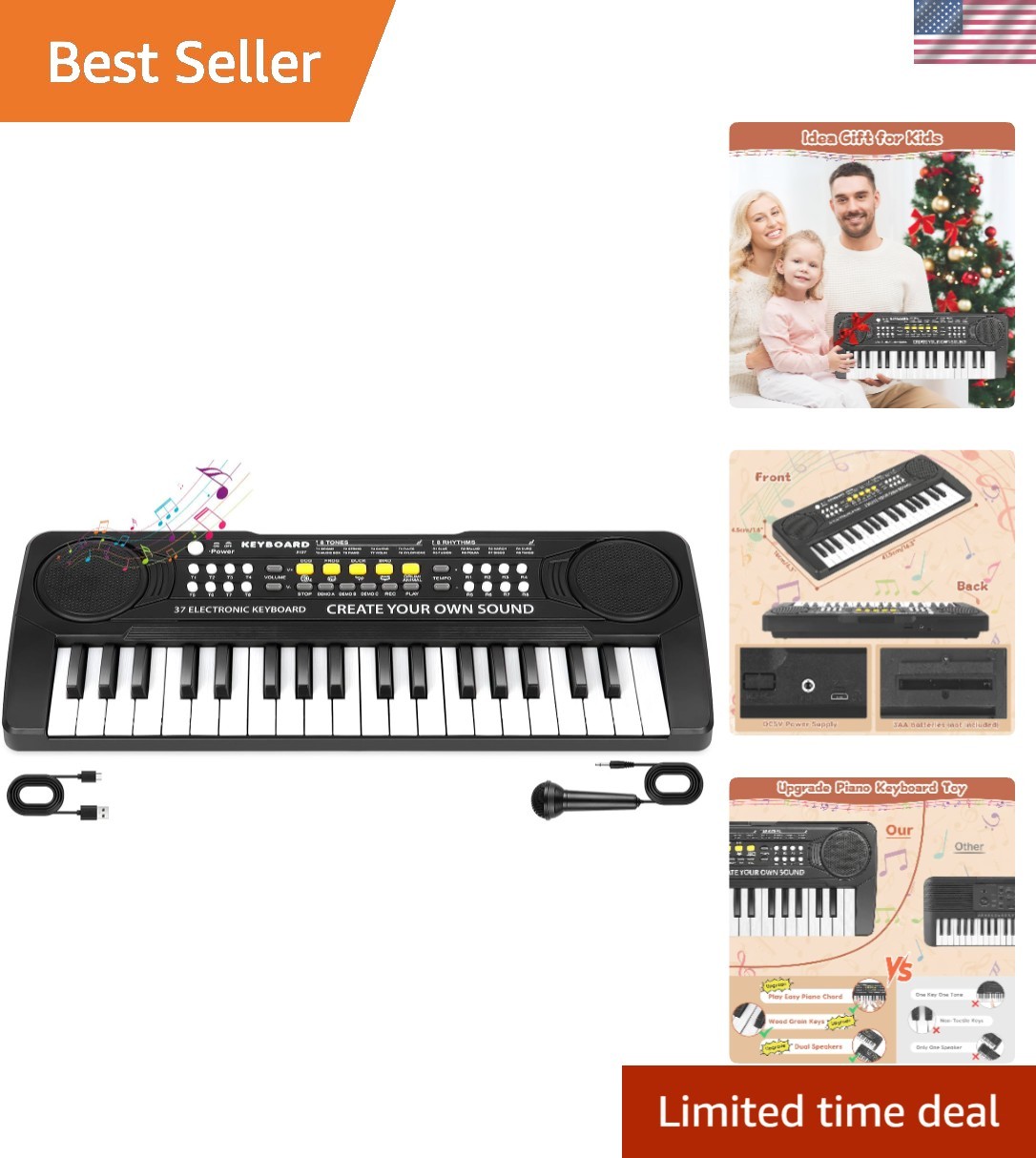 Durable 37-Key Toddler Piano Keyboard with Integrated Microphone for Learning