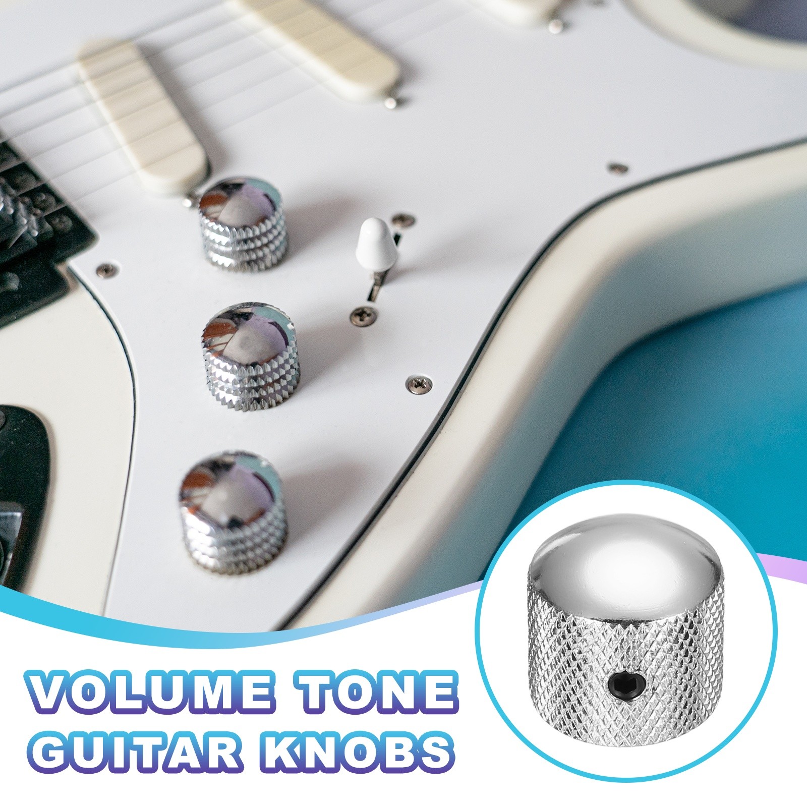 2 Pcs Silver Metal Guitar Knobs 1/4" Dome Knobs with Wrench
