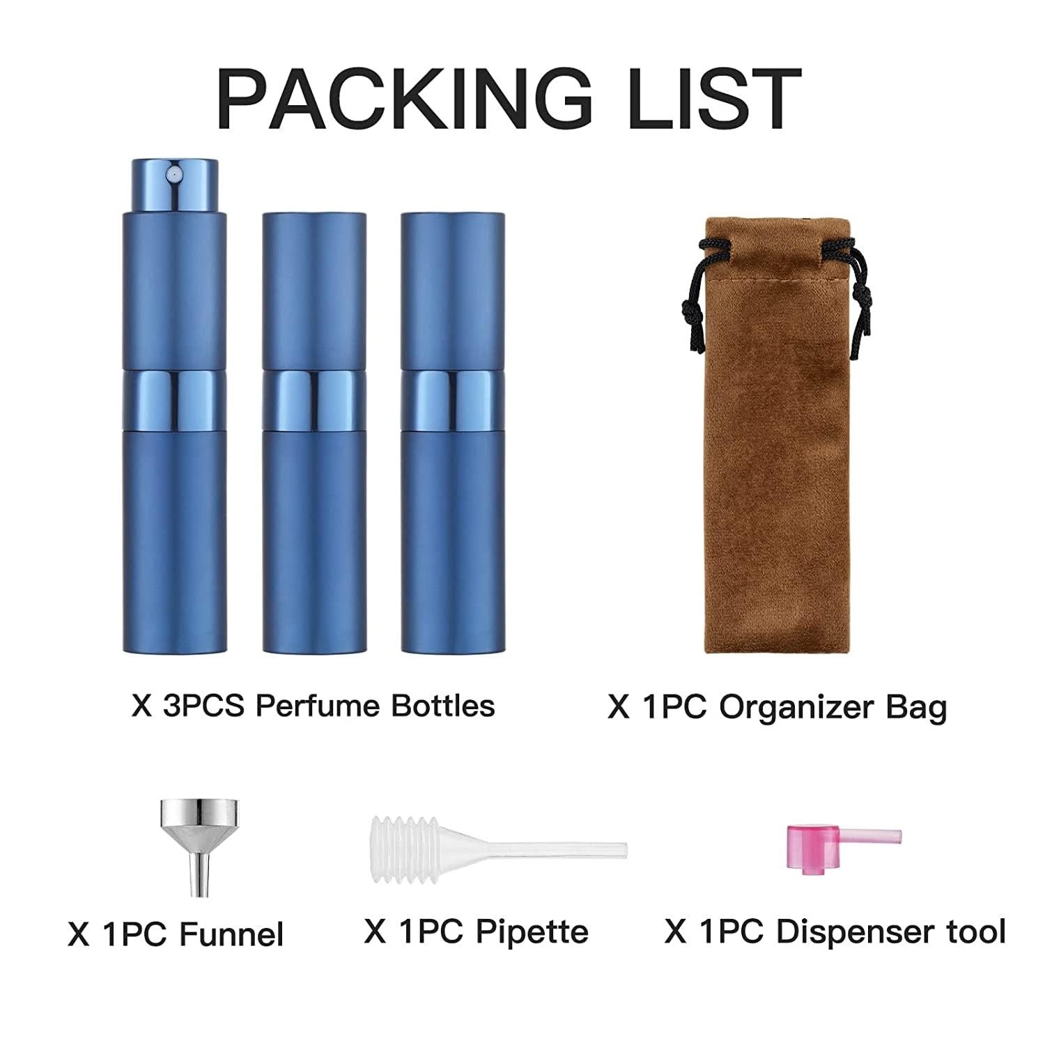 LISAPACK 8ml Travel Perfume Atomizer Spray Bottles 3Pack Portable Refillable