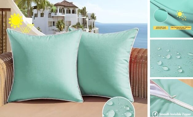 Outdoor Waterproof Throw Pillow Covers 16x16 Set of 16" x 16" (Pack of 2) Teal