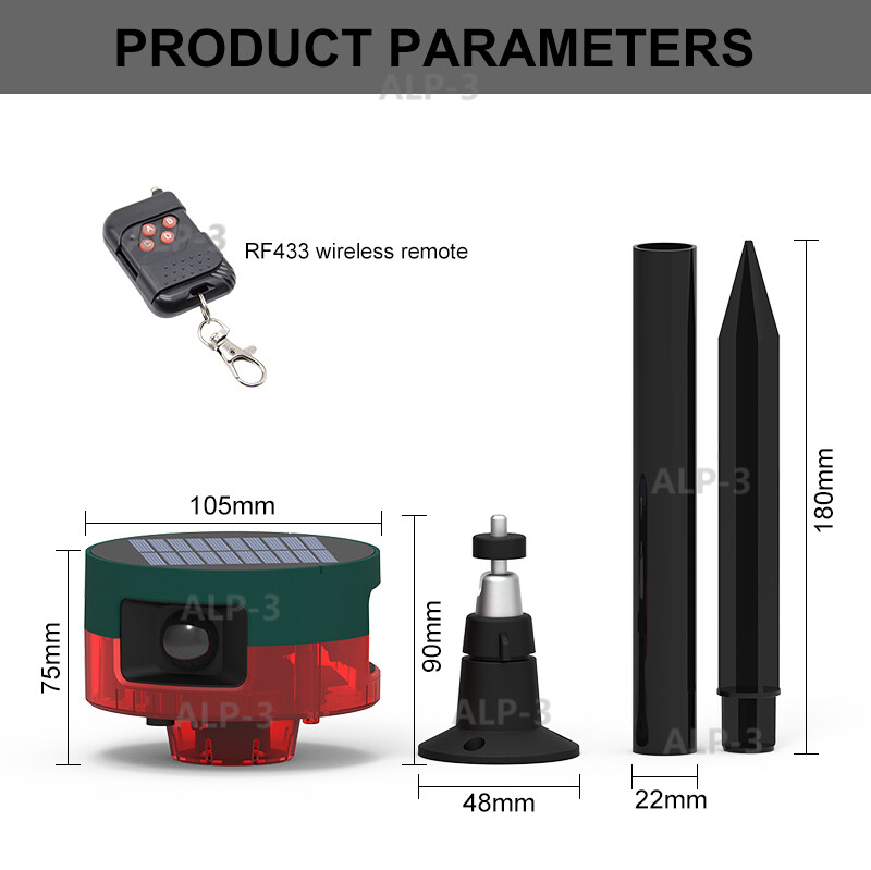 Solar-Powered Motion Sensor Alarm With IR Remote 130-dB Siren Recording Function
