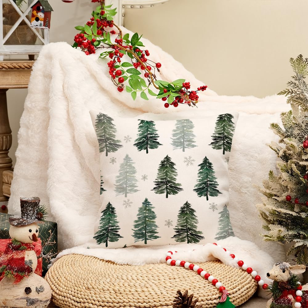 Christmas Pillow Cover 18X18 Inch Christmas Tree Snowflake Decoration Holiday Fa