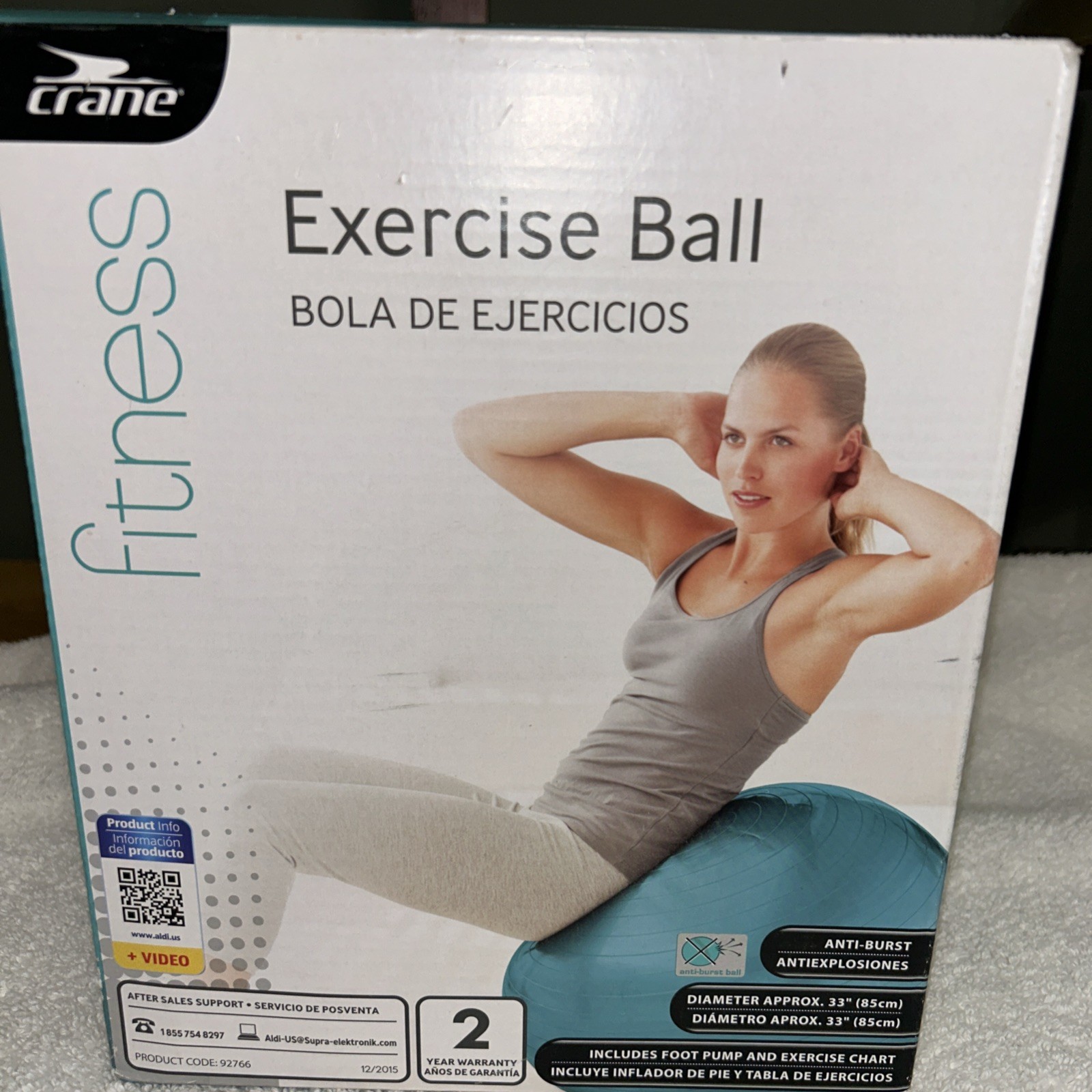 Crane Fitness 33” ( 75 cm) Fitness Exercise Ball Turquoise (Includes Foot Pump)
