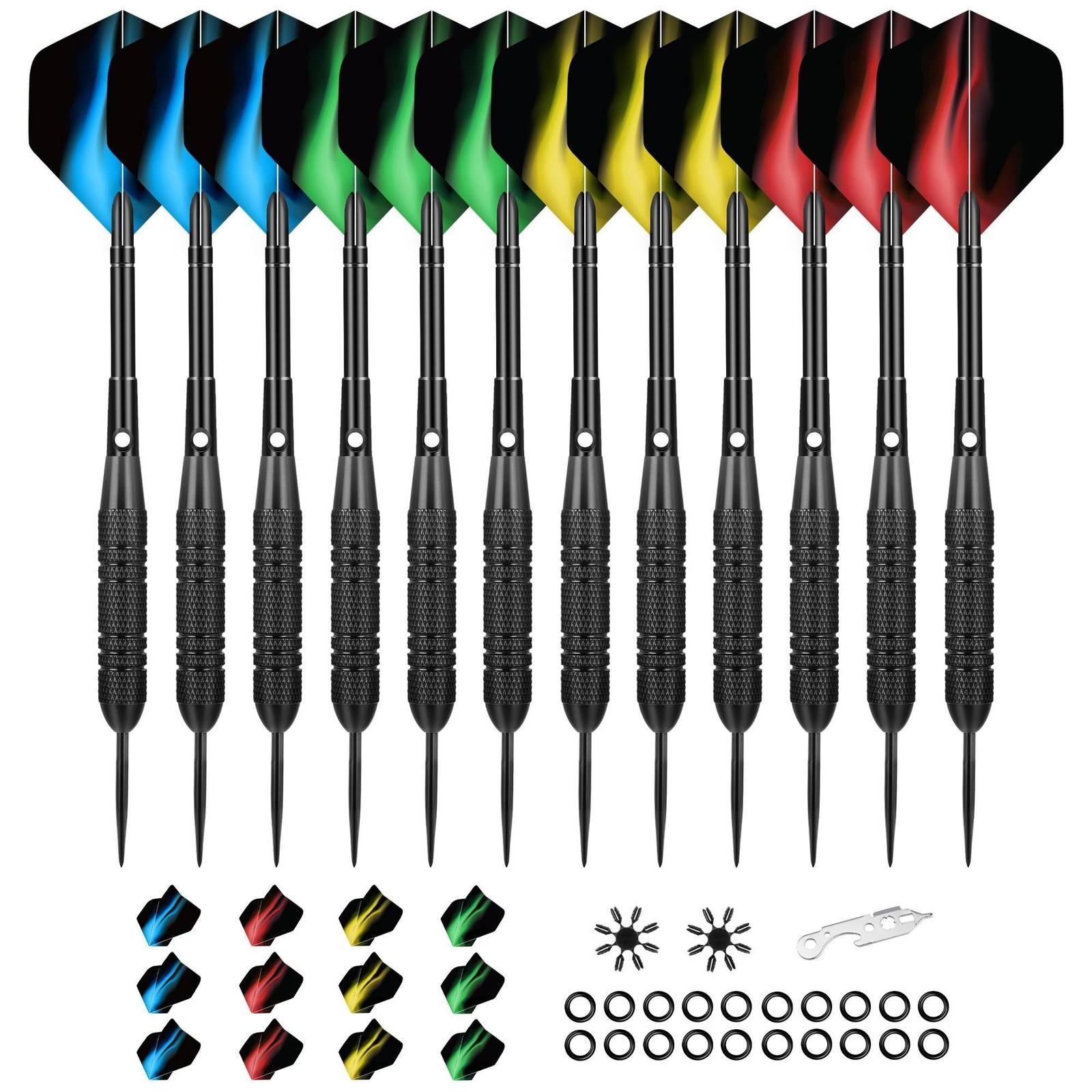 Steel Tip Darts Set 24g, 12 Pack with Aluminum Shafts | 12 steel tip darts, 2...