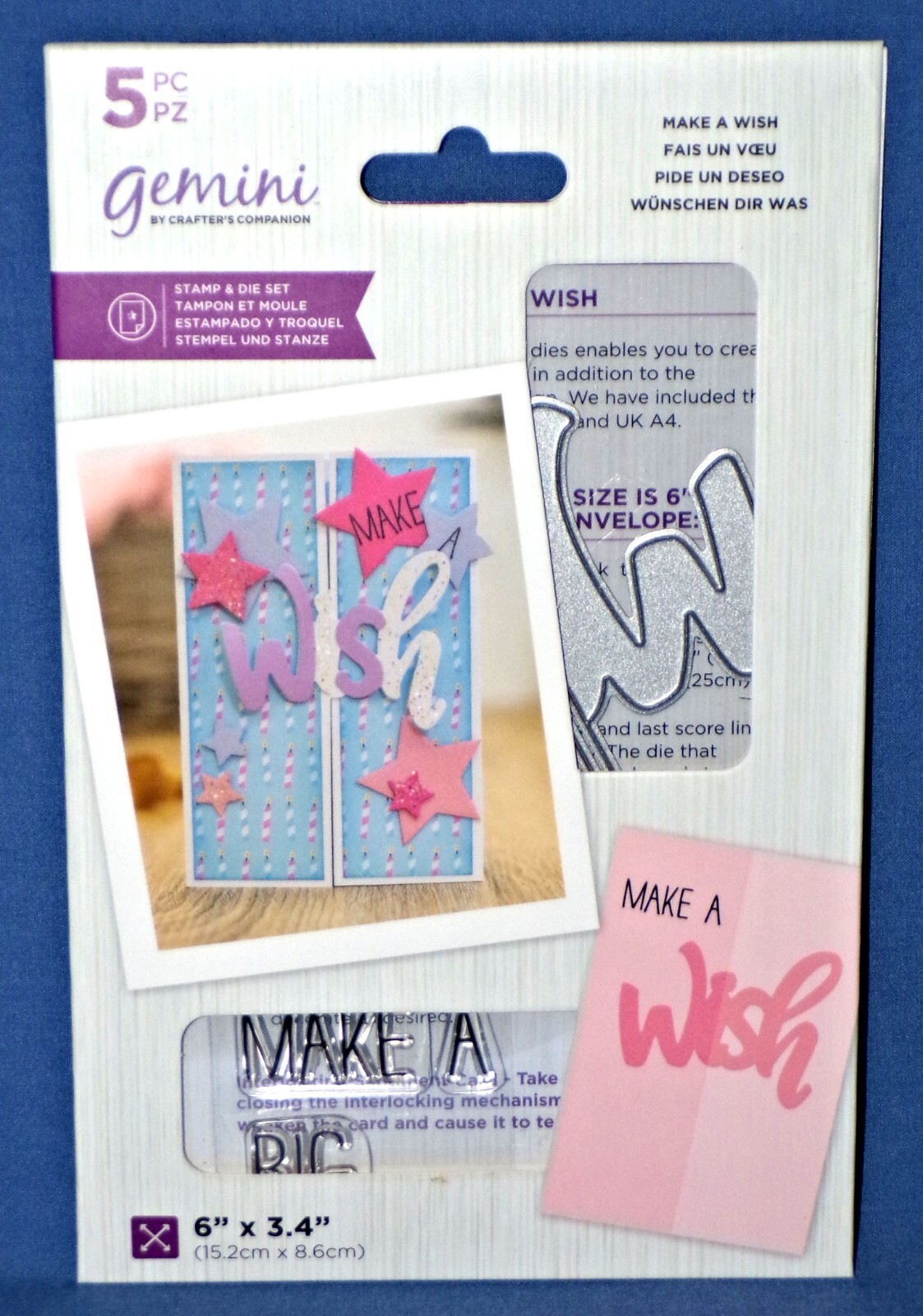Gemini Make a wish Die & Stamps 5 pc Set by Crafters Companion New Free Ship