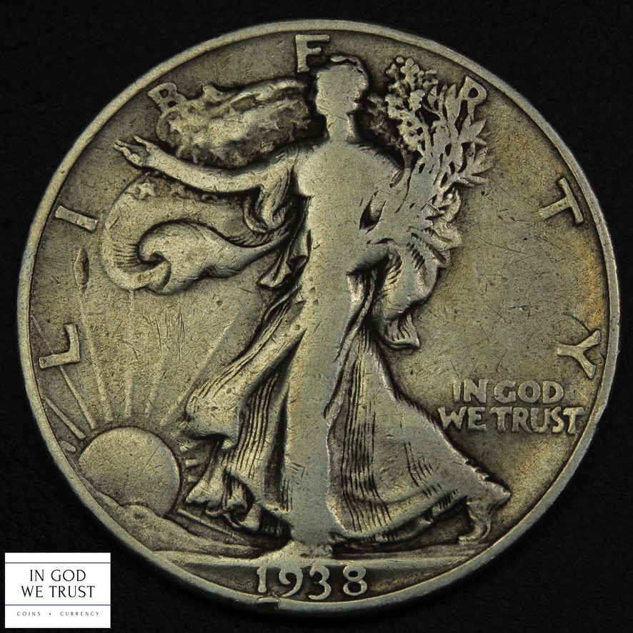 1938 D Walking Liberty Silver Half Dollar 50C