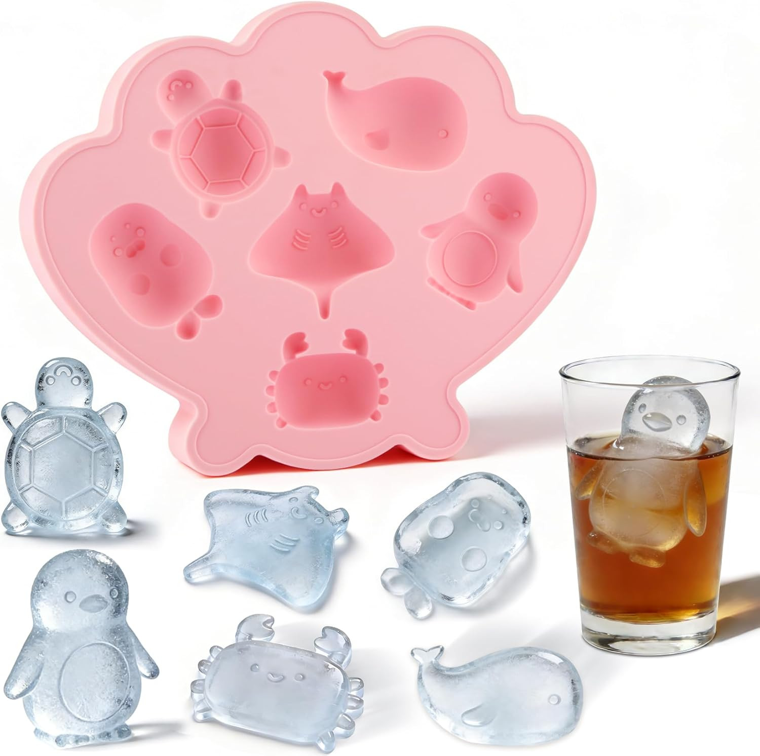 Ice Cube Tray Shell Silicone Ice Cube Trays with Cute Marine Life Shapes Cubes E