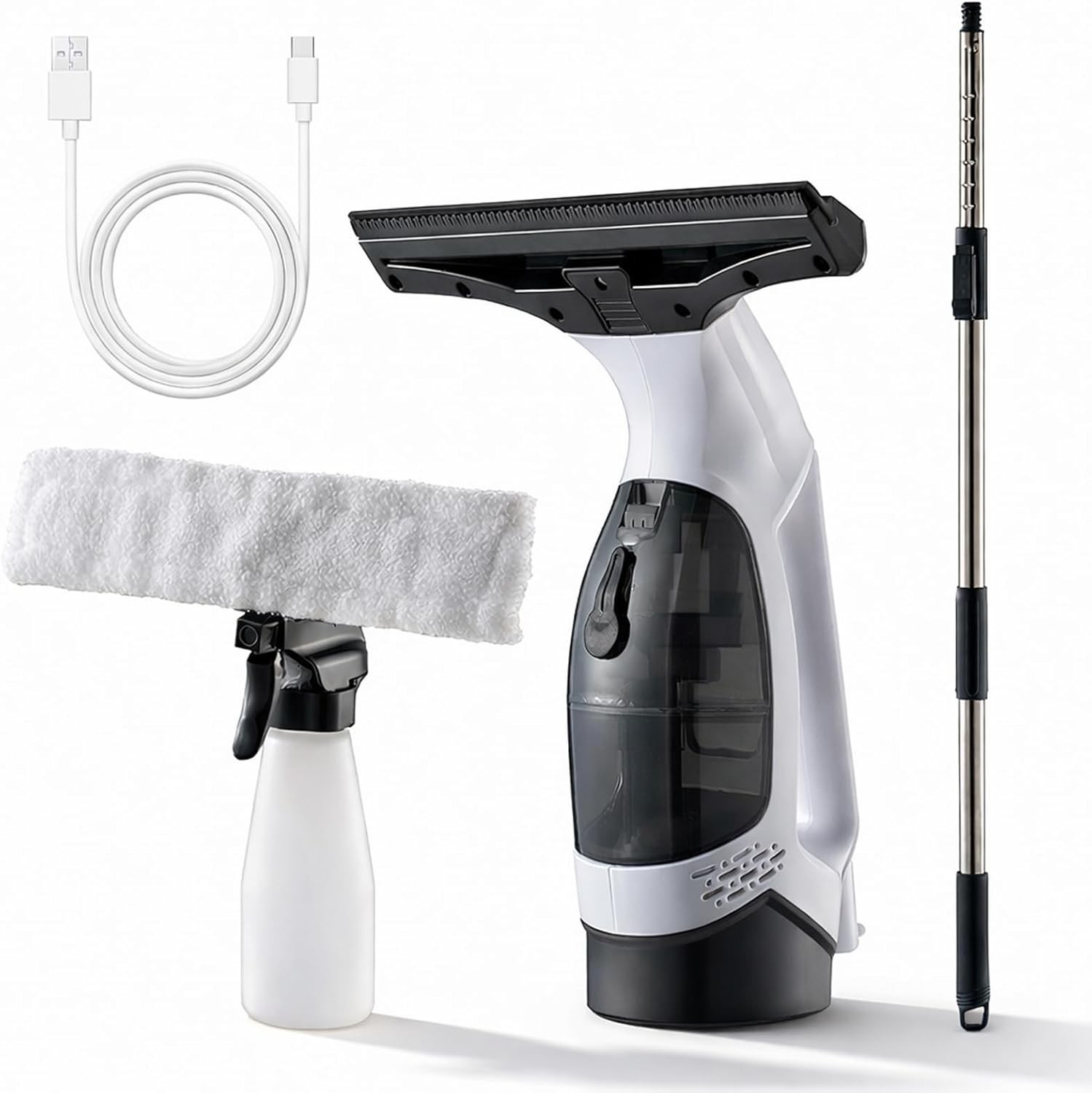 Window Vacuum Squeegee Cordless with Extension Pole,Electric Window Cleaner Tool