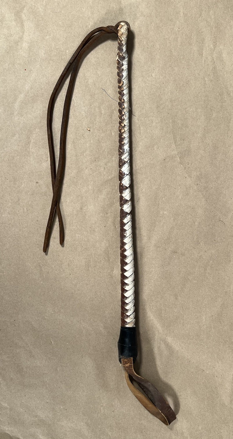 Antique Braided Leather Quirt Short Handled Whip Western Vintage Damaged