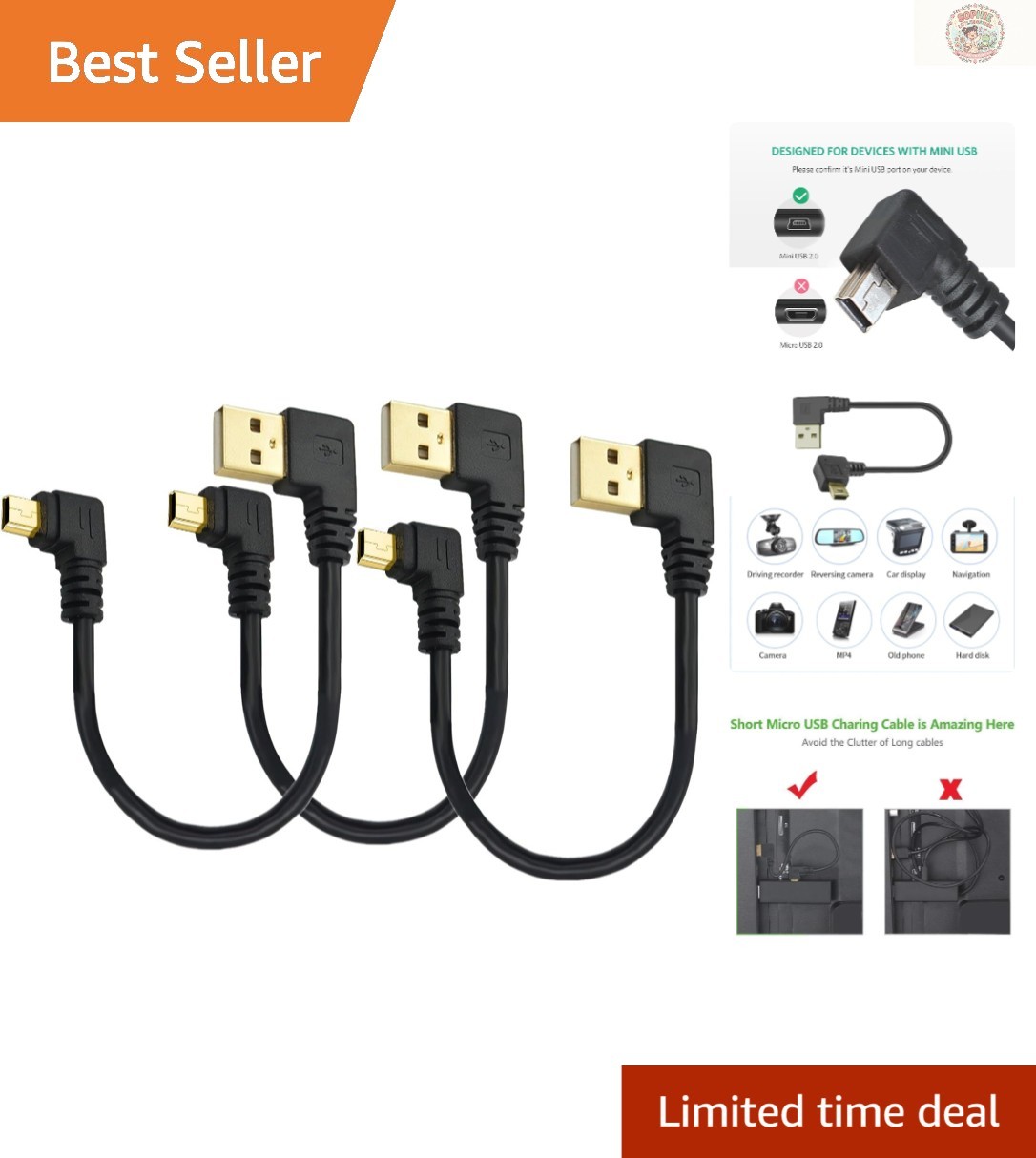 High Speed USB 2.0 to Mini USB Cables - Right Angle Connectors for Versatility