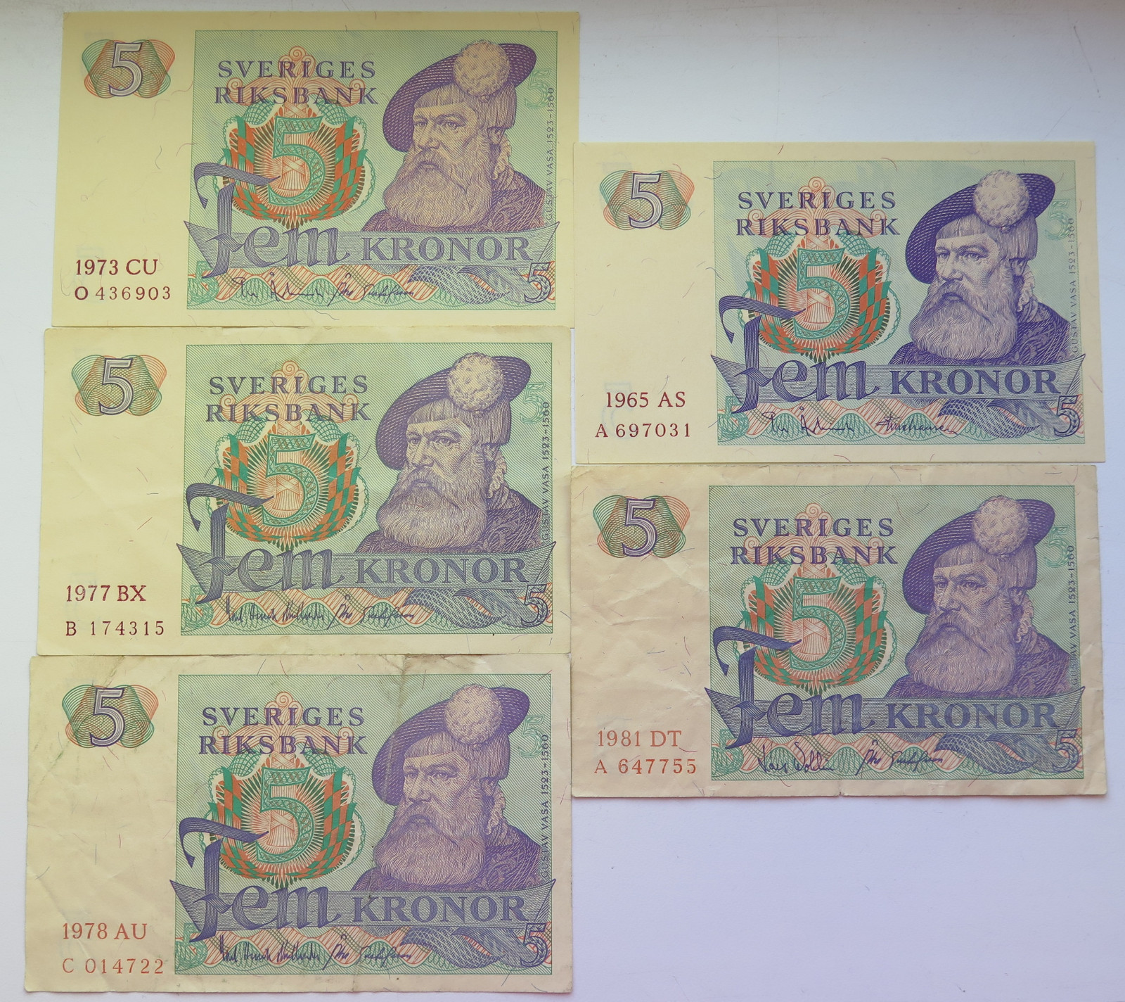 Sweden 5 Kronor 1965 +  5 Kronor 1973 +  5 Kronor 1977 + 5 Kronor 1978 + 1981
