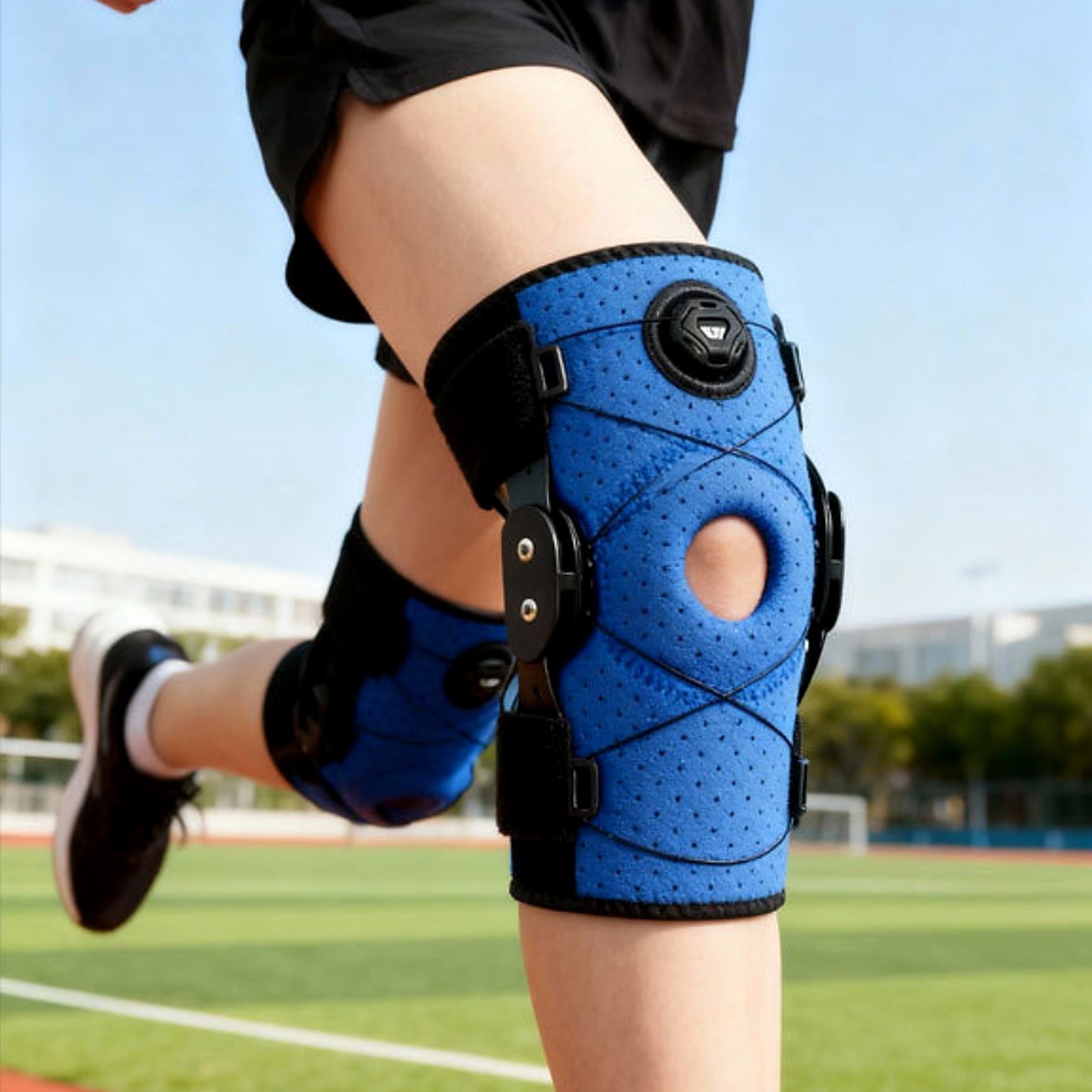 Knee Brace Hinged Compression Sleeve Joint Support Open Patella Stabilizer Wraps
