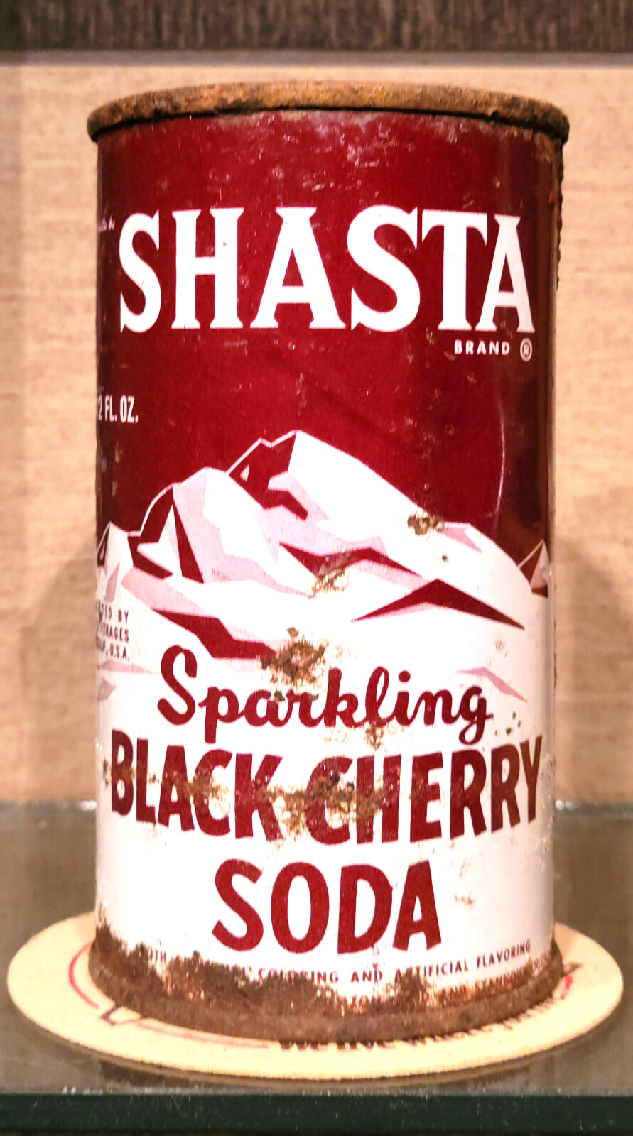 1950S SHASTA SPARKLING BLACK CHEERY   FLAT TOP SODA CAN SAN FRANCISCO CALIFORNIA