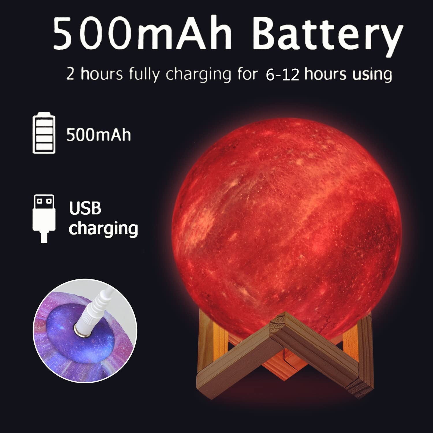 3D Moon Night Light Table Lamp USB Charging Remote Touch Control Home Decor Gift