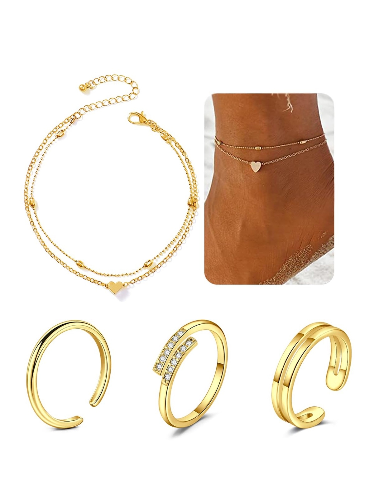 QWALIT Toe Rings for Women Gold Silver Toe Rings non Tarnish Adjustable Women...