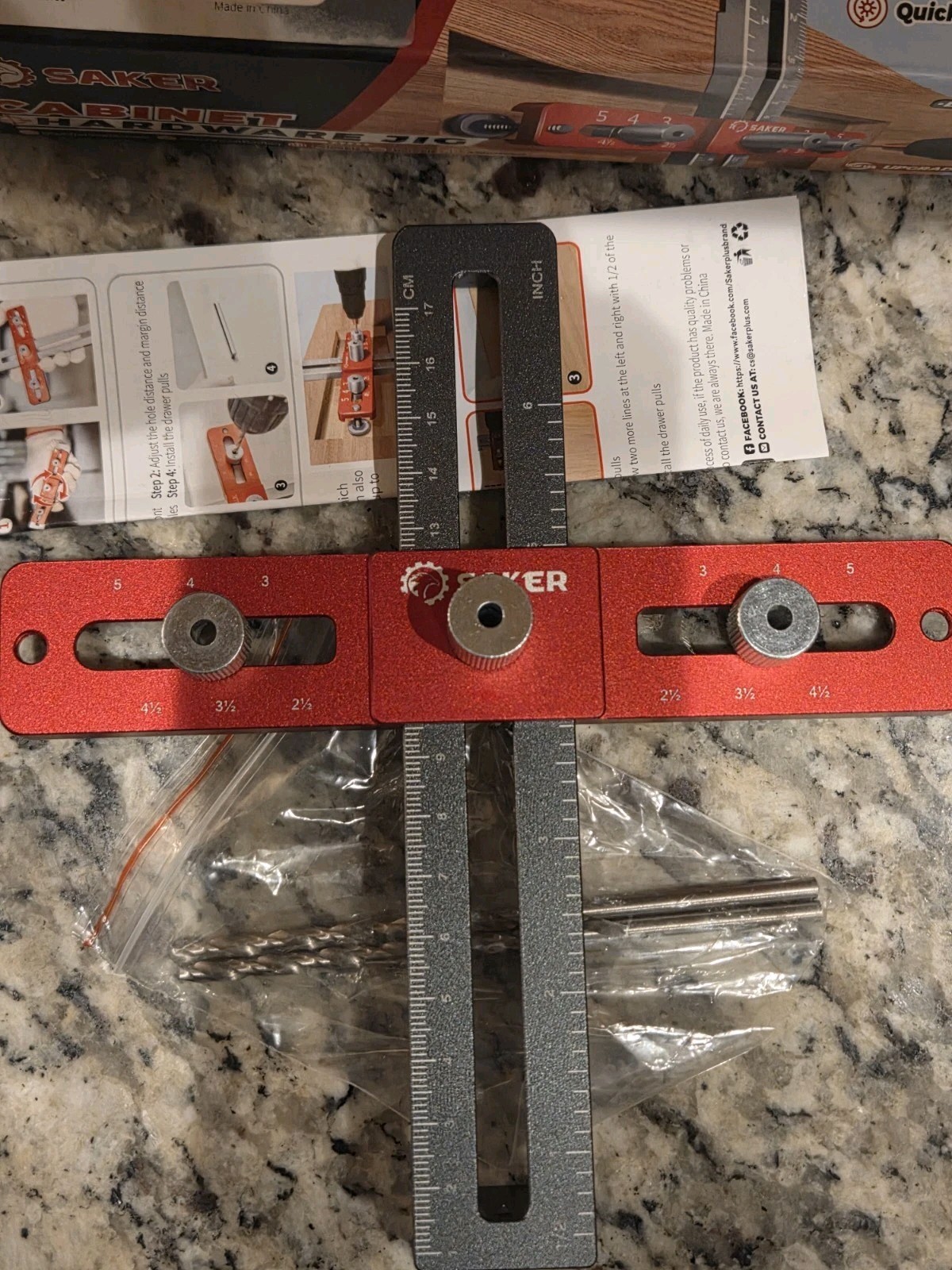 Saker Cabinet Hardware Jig NEW Adjustable Drill Guide for Knobs & Pulls