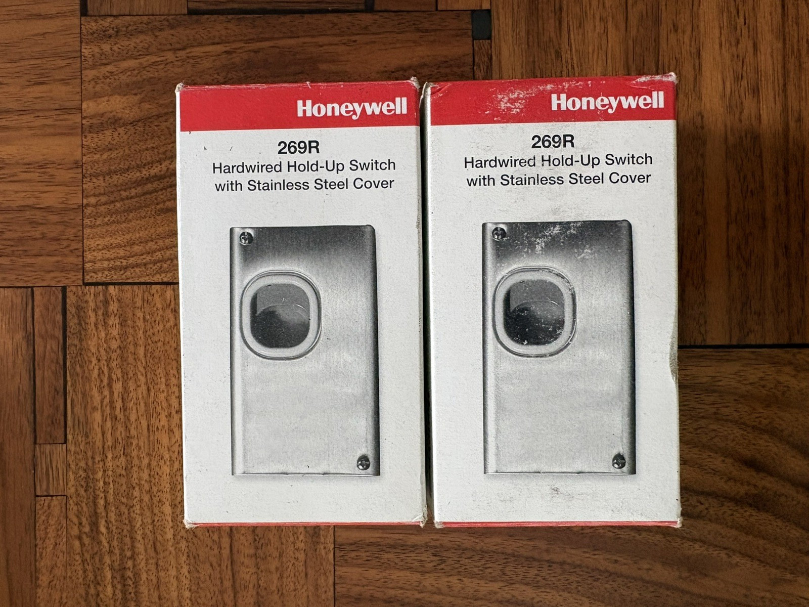 Lot of Two (2) Honeywell 269R Hardwired Hold-up Switch w/ Stainless Steel Cover