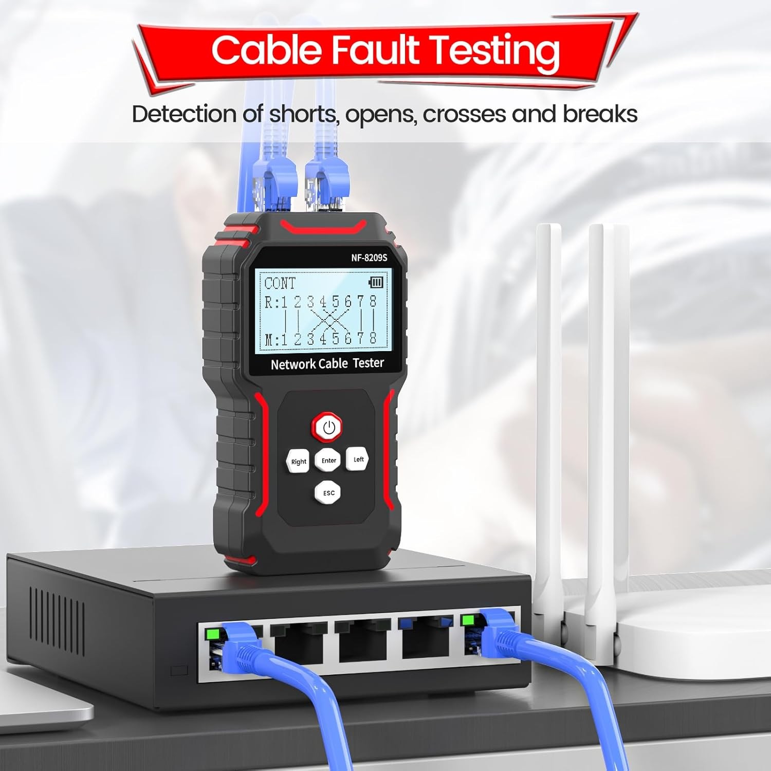 NF-8209S Network Cable Tester Ethernet Cable Tester with CAT5, CAT6 Line Tracer