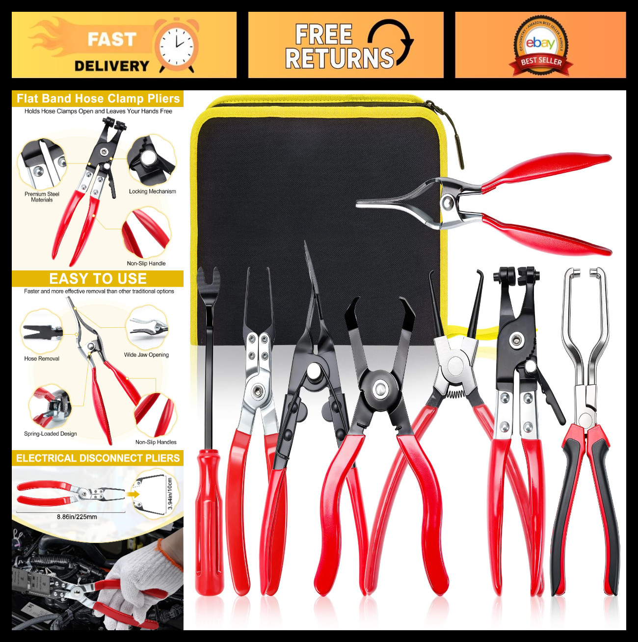 Fuel Line Pliers Set - Hose Clamp & Electrical Disconnect Tools for Auto Repair