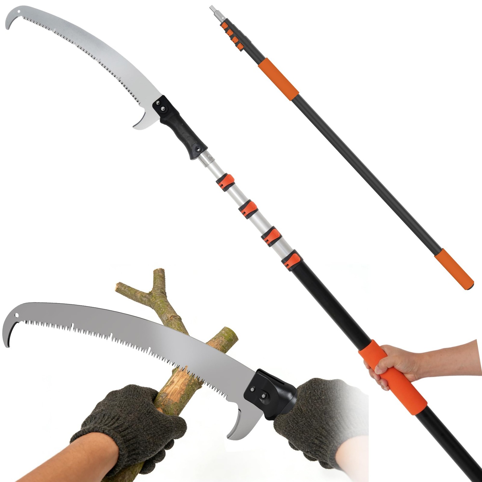 26FT Reach Pole Saws for Tree Trimming, Manual Pole Saw with 5-20FT Telescopi...