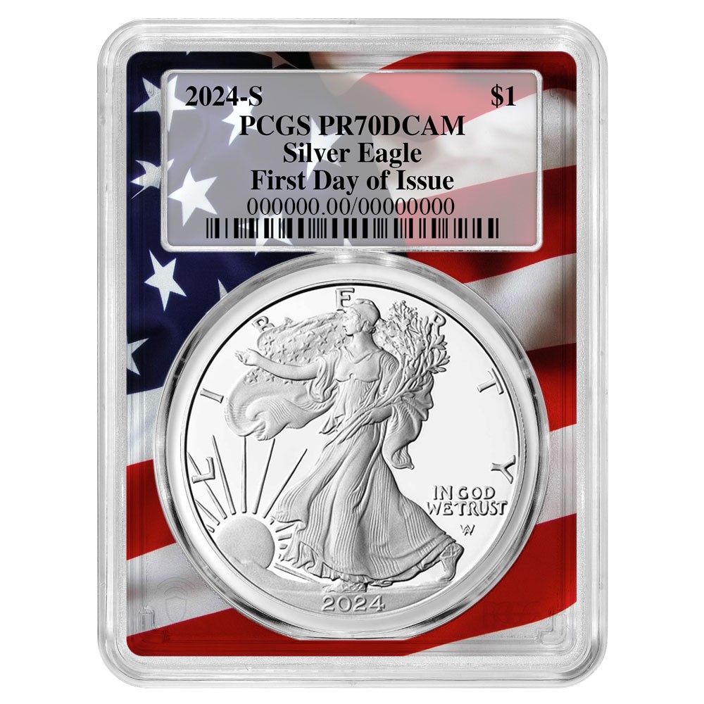 2024-S Proof $1 American Silver Eagle PCGS PR70DCAM FDOI Flag Frame