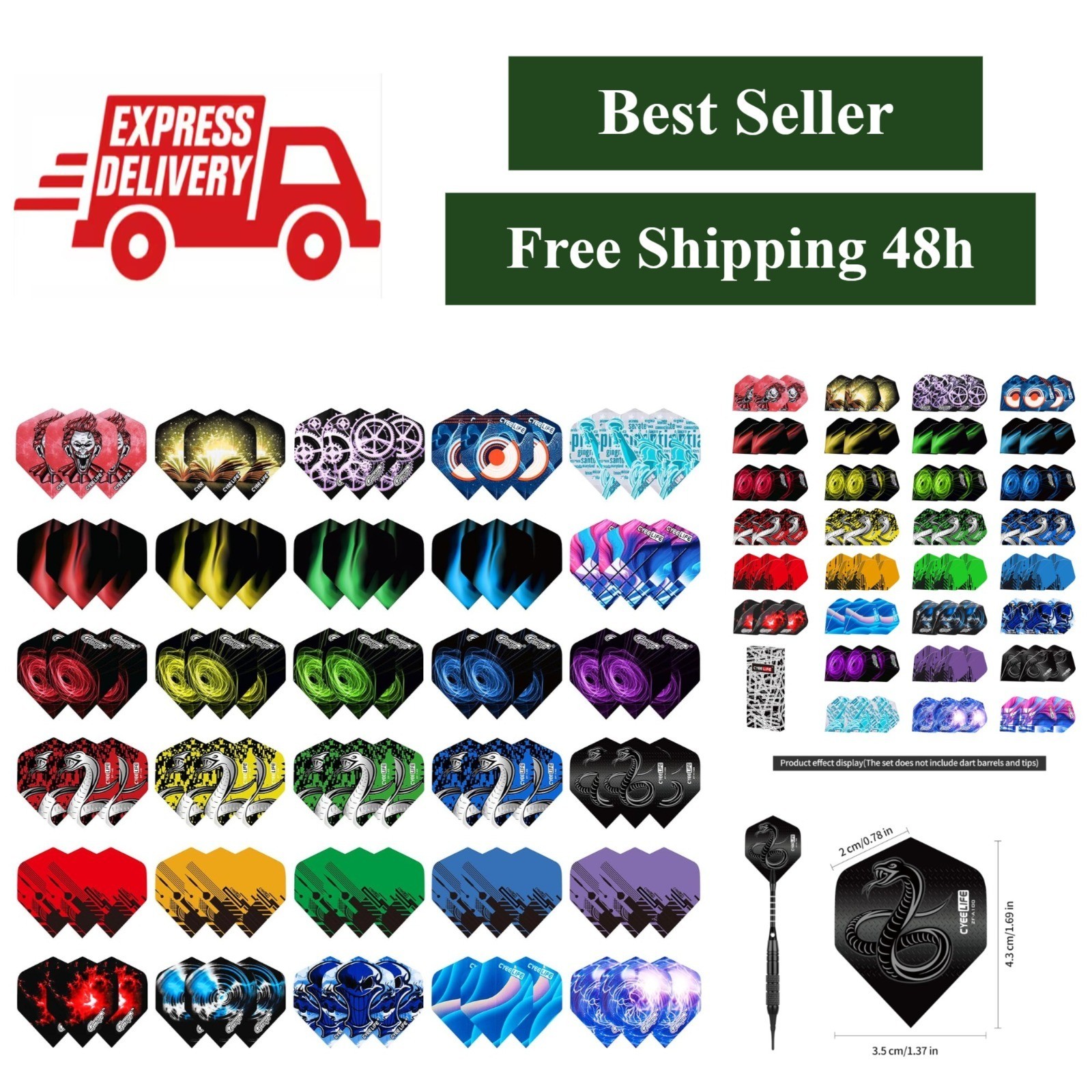 CyeeLife Standard Dart Flights 90 Pcs Durable PET Replacement Wings