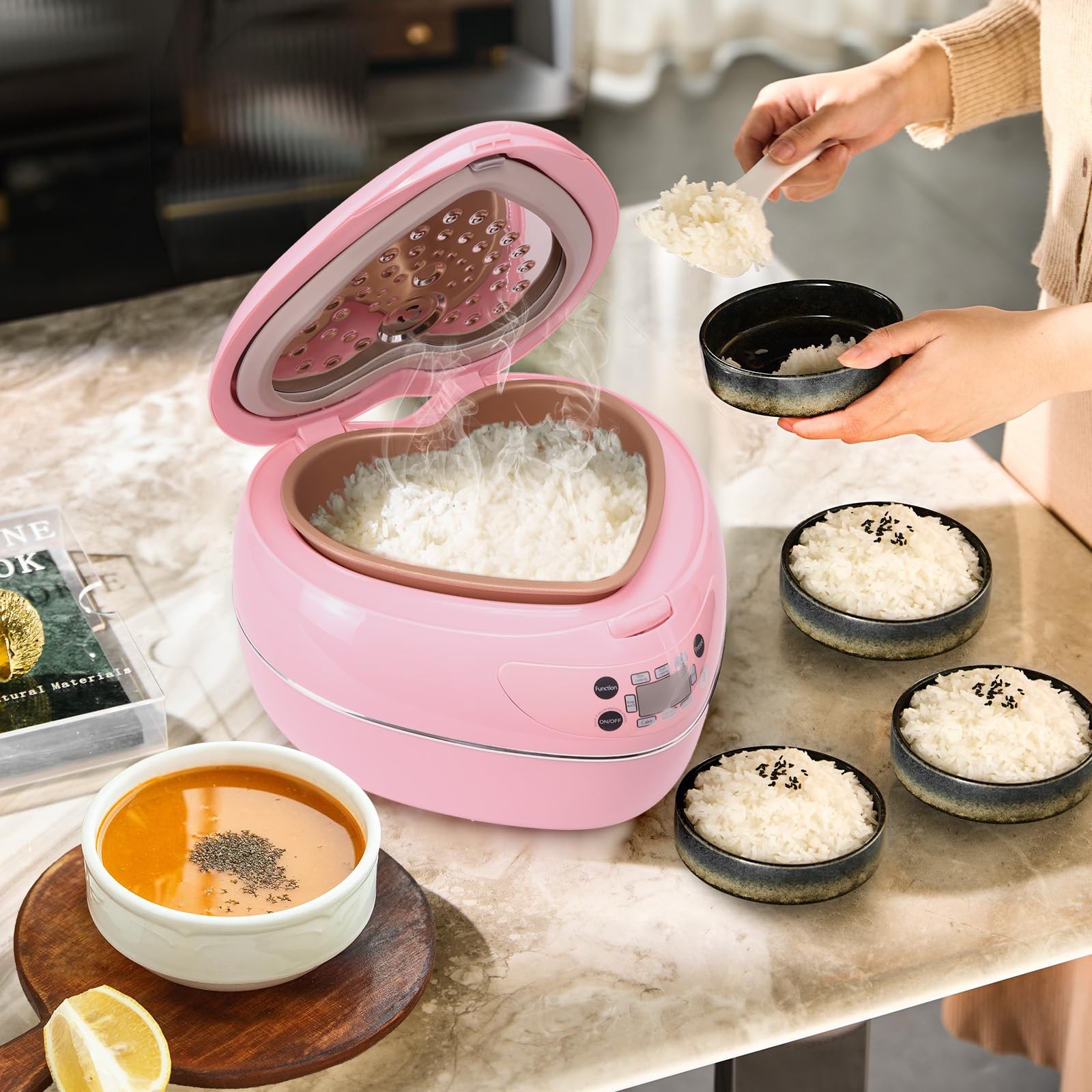 Heart Shaped Pink Rice Cooker, Small Multifunctional Peach Shape