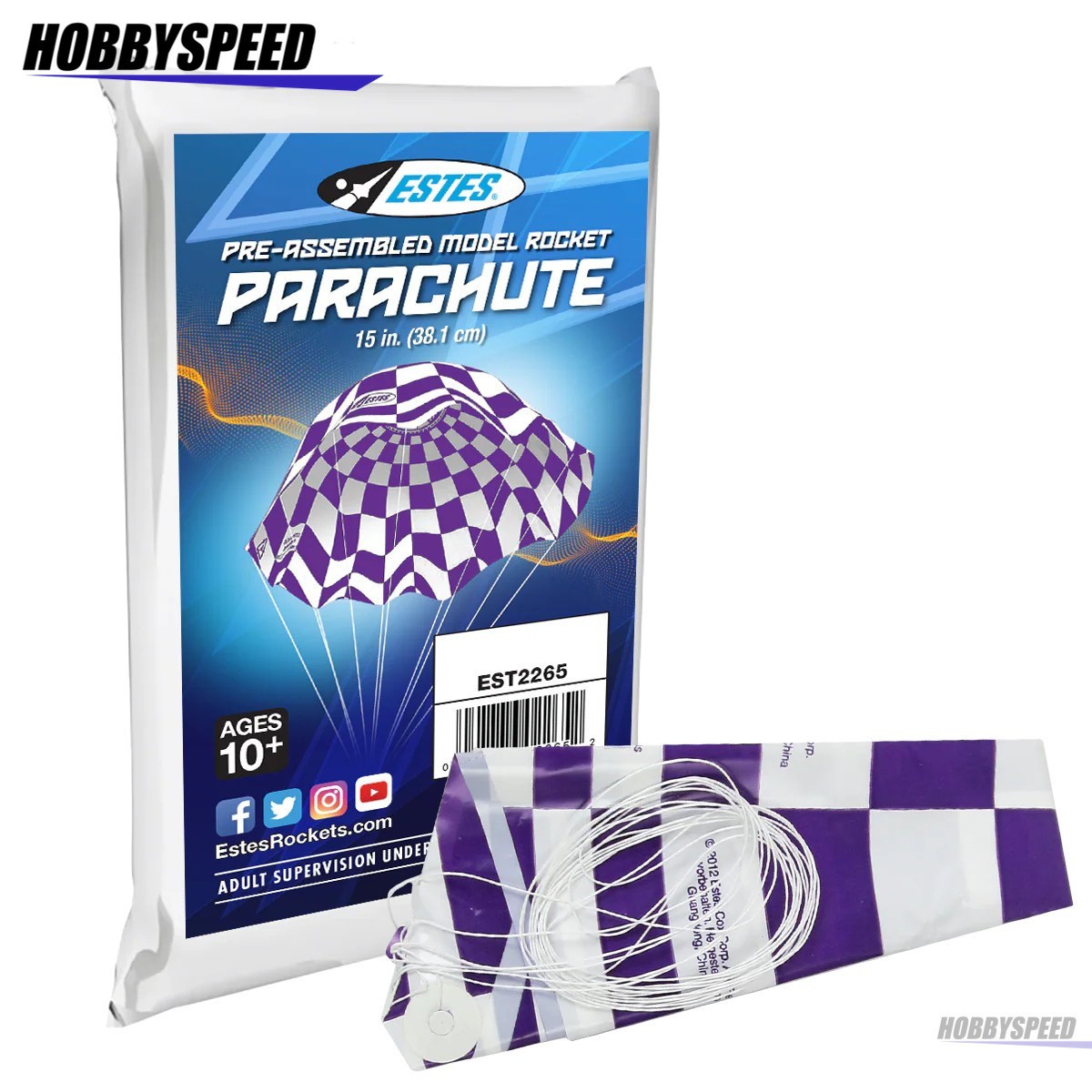 ESTES 15 INCH MODEL ROCKET RECOVERY PRINTED PARACHUTE PRE-ASSEMBLED EST2265 NEW