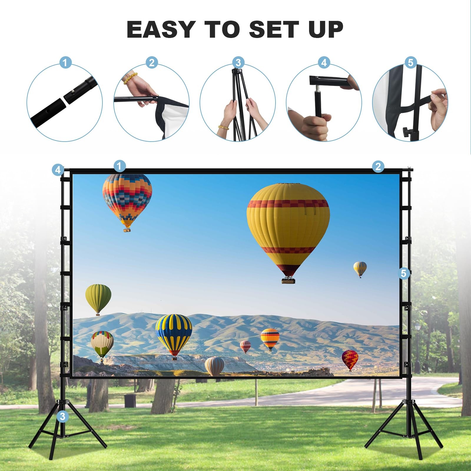 150"-Projector-Screen-with-Stand,Outdoor Projection Screen, Portable 16:9 4K ...