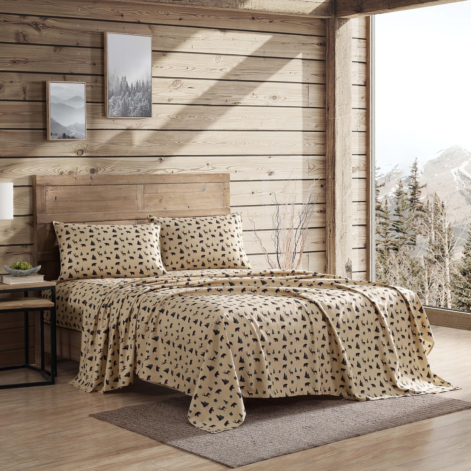 Cozy Cabin 4-Piece Queen Microfiber Bedding Sheet Set with Deep Pockets Rusti...