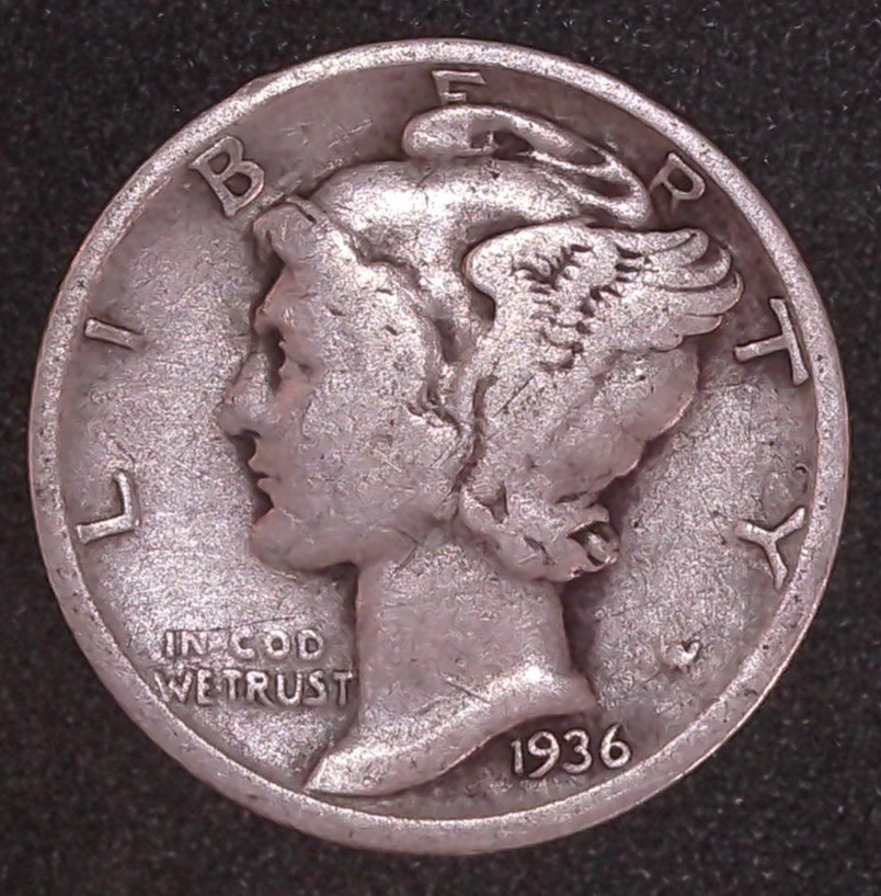1936-P Mercury Winged Liberty .10c Dime 90% SILVER Philadelphia Mint