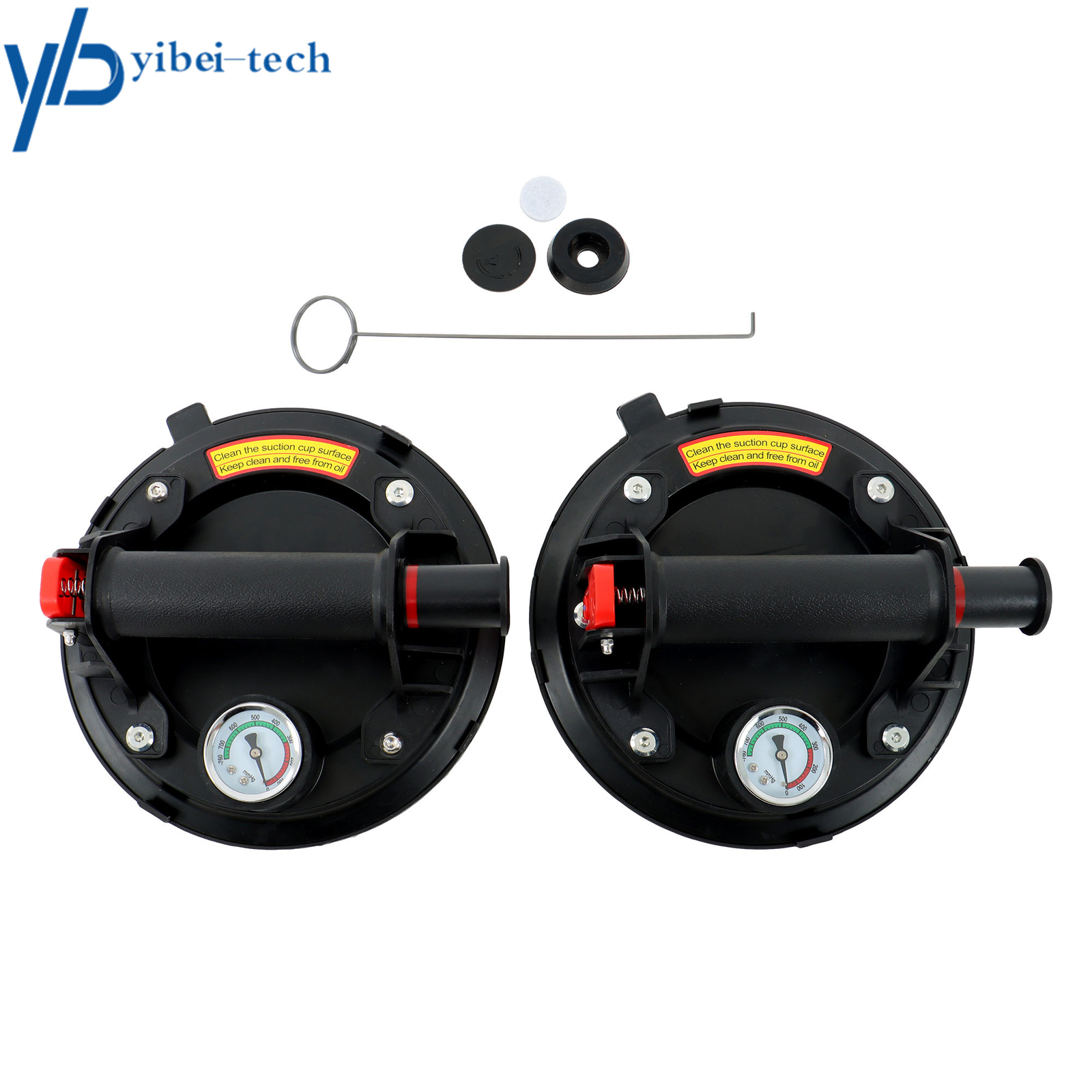 2PCS 8" 440lbs Vacuum Suction Cups Lifter Glass Tile Tool with Pressure Gauge