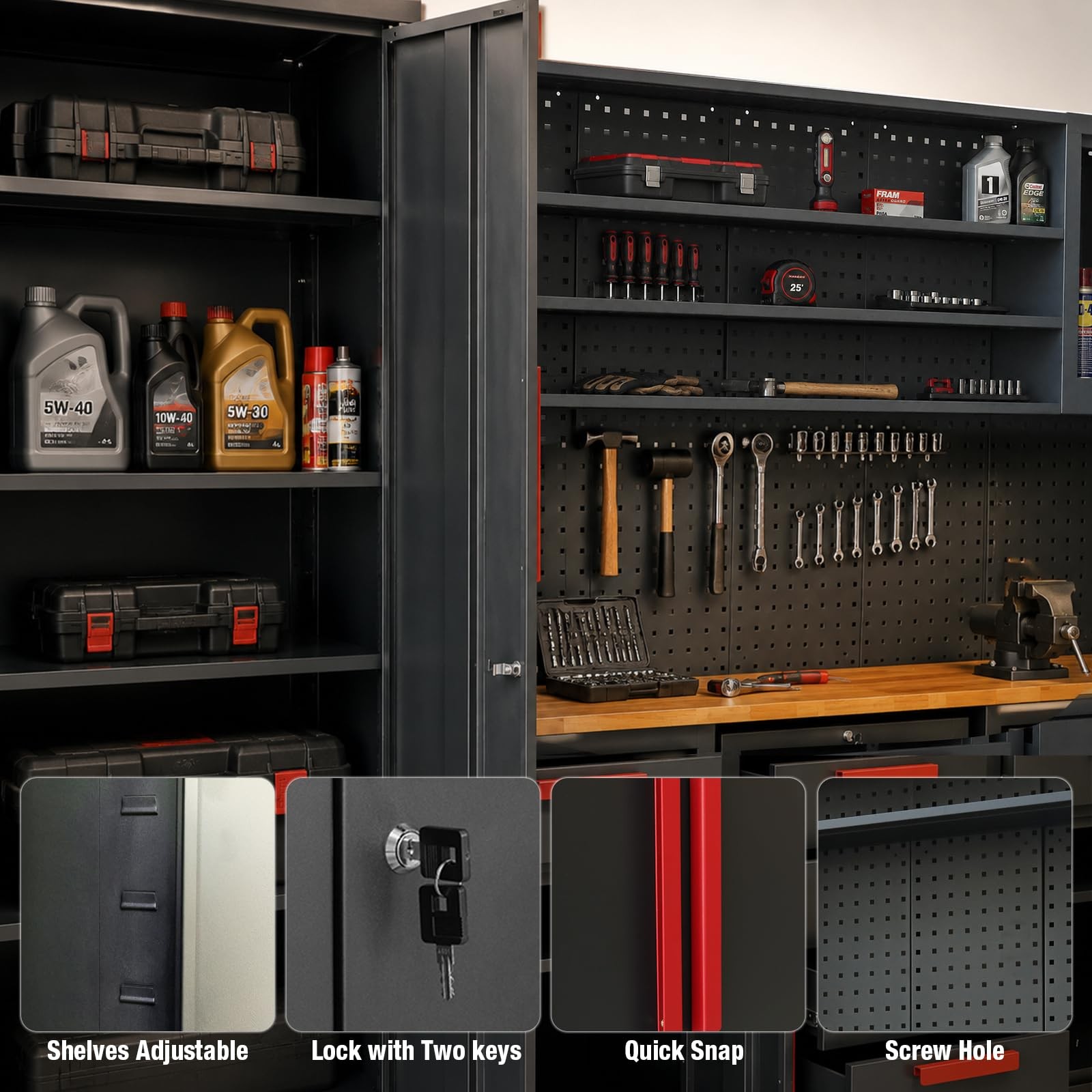YELLOW JACKET Garage Storage Cabinets, Locked 8Pcs Workshop Cabinet Set ASPCG103
