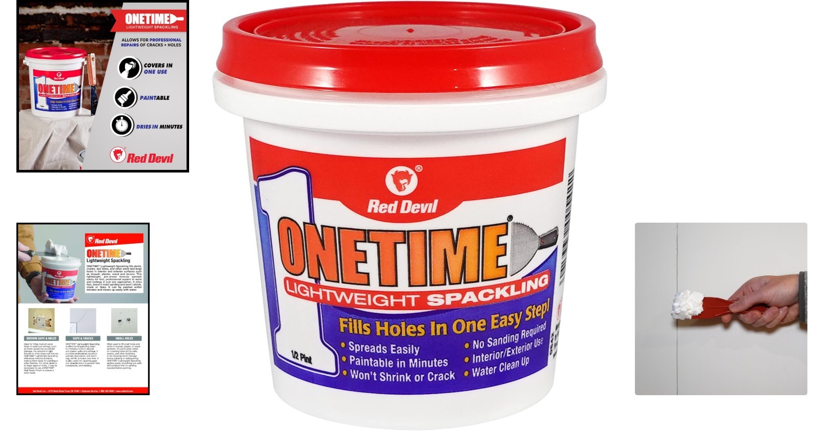 Professional Finish ONETIME Lightweight Spackling, 8oz - Effortless DIY Repairs