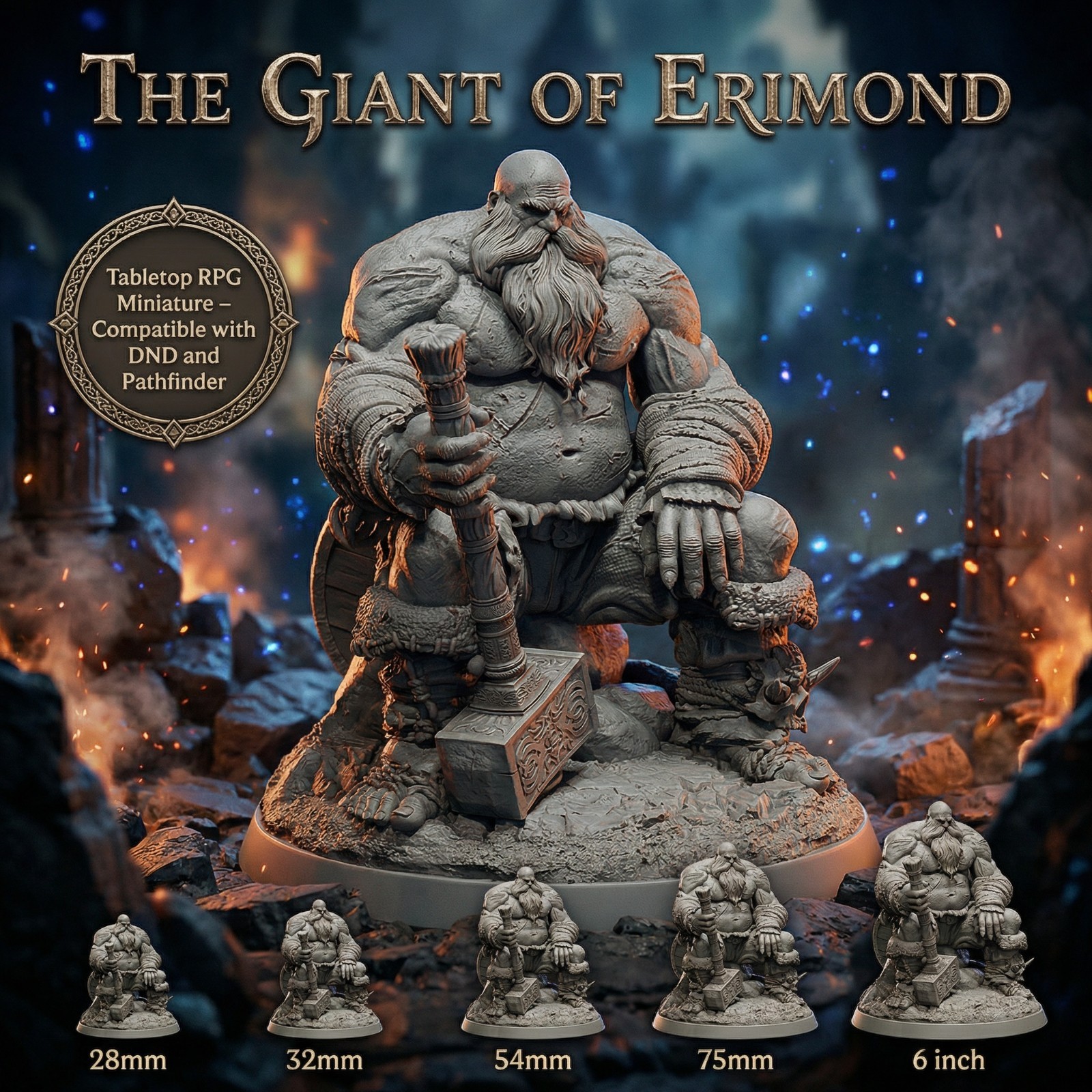 Giant Warrior Miniature 32mm RPG DND Pathfinder Sitting Giant Resin