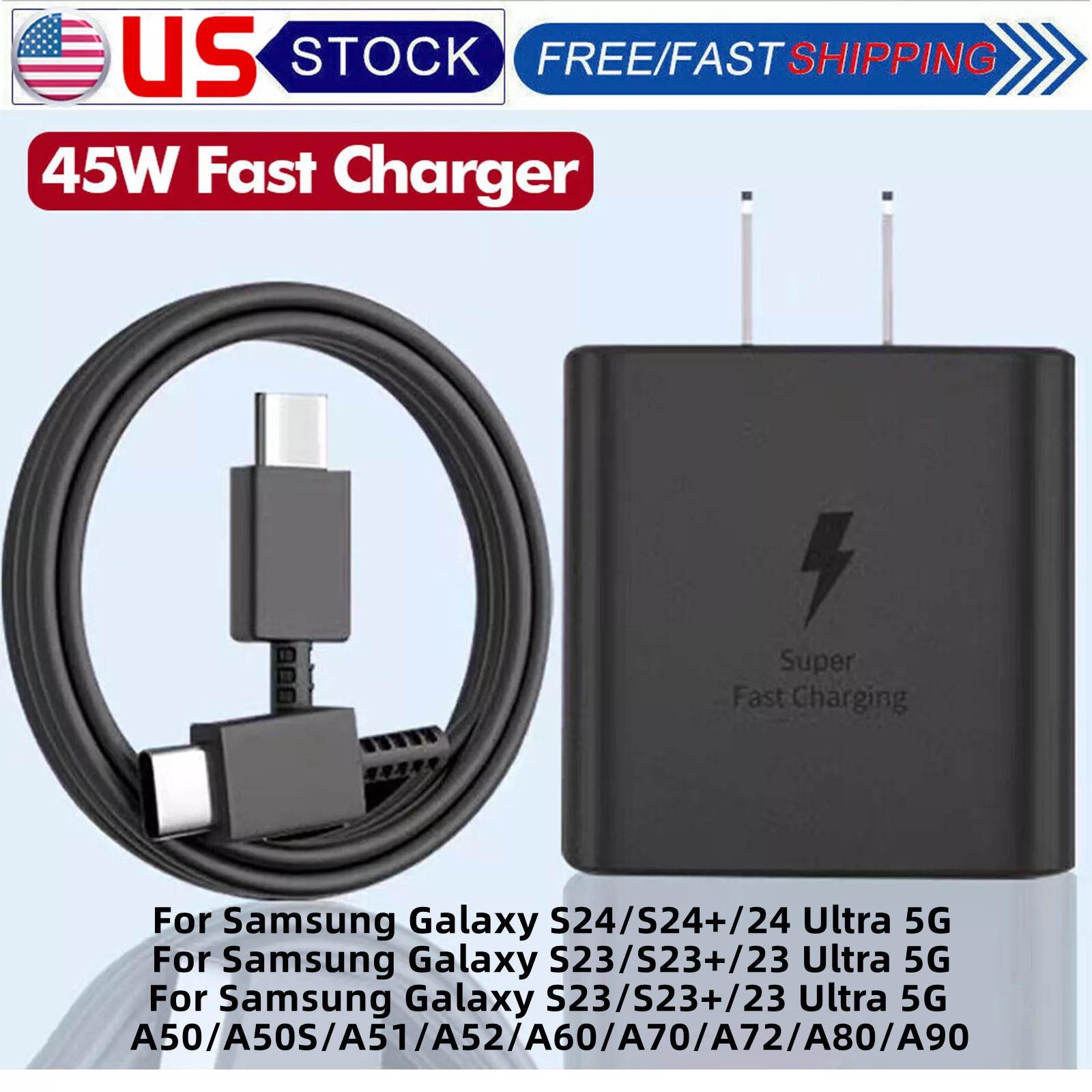 Original 45W Fast Wall Charger+Type C Cable For Samsung S24 FE S23 22 21+ Ultra