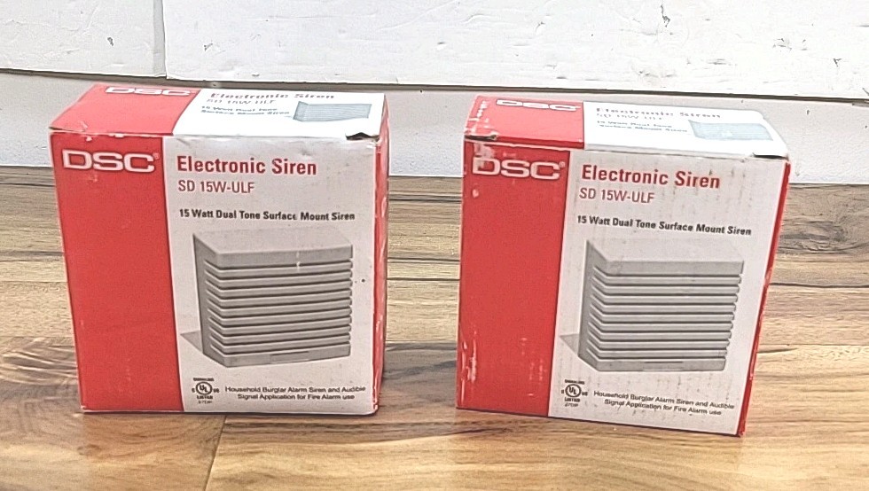 Two DSC SD 15W-ULF 15 Watt Dual Tone Surface Mount House Burglar Alarm Siren New