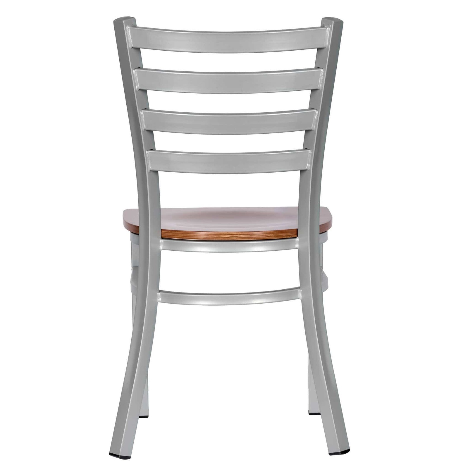 Ladder Back Restaurant Chair with Silver Frame and Cherry Wood Seat by Chivari