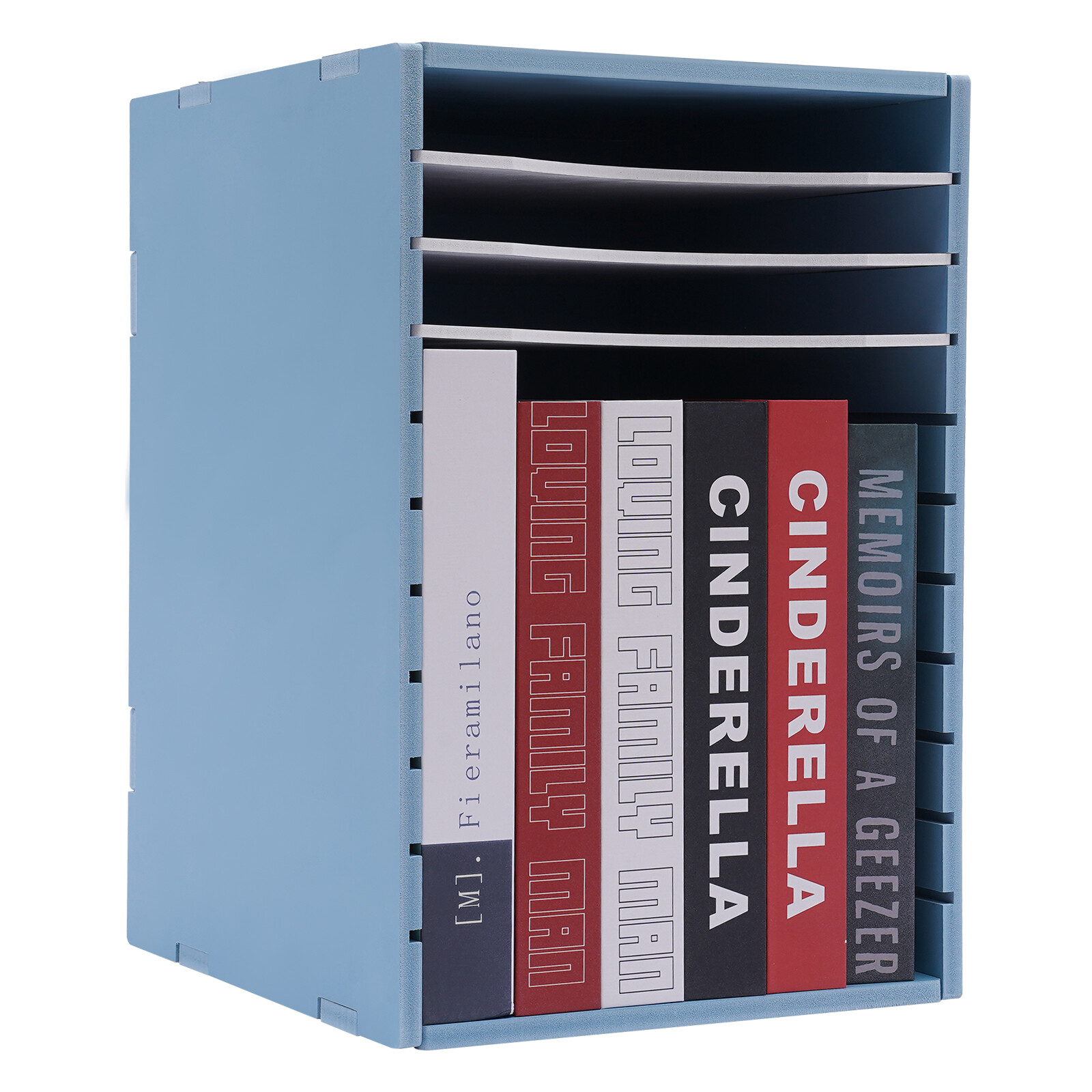 11-Compartment Vertical Desktop Sorter in Blue – Durable File Organizer