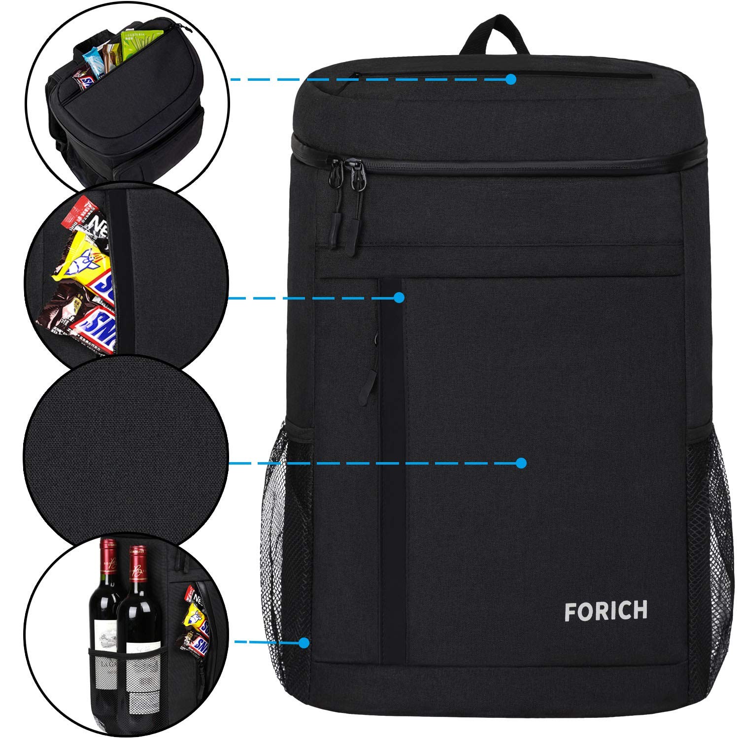 FORICH Soft Cooler Backpack Insulated Waterproof S - Black