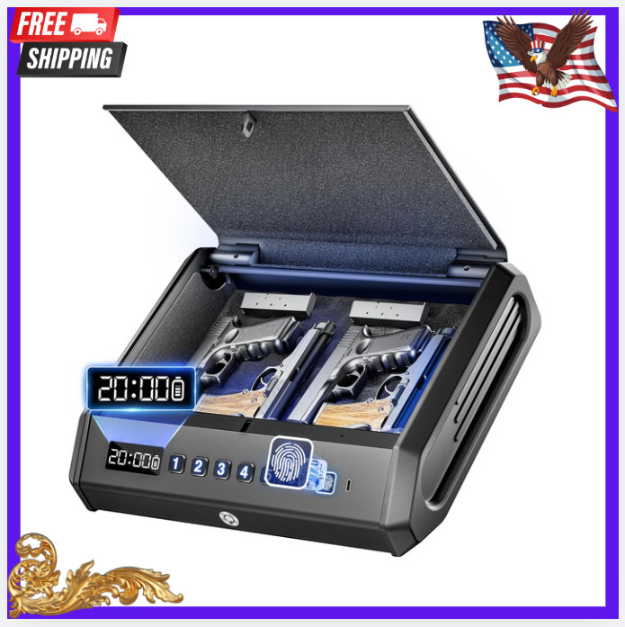 New Large Biometric Gun Safe for 4 Pistols w/ Fingerprint, Light & Silent Mode