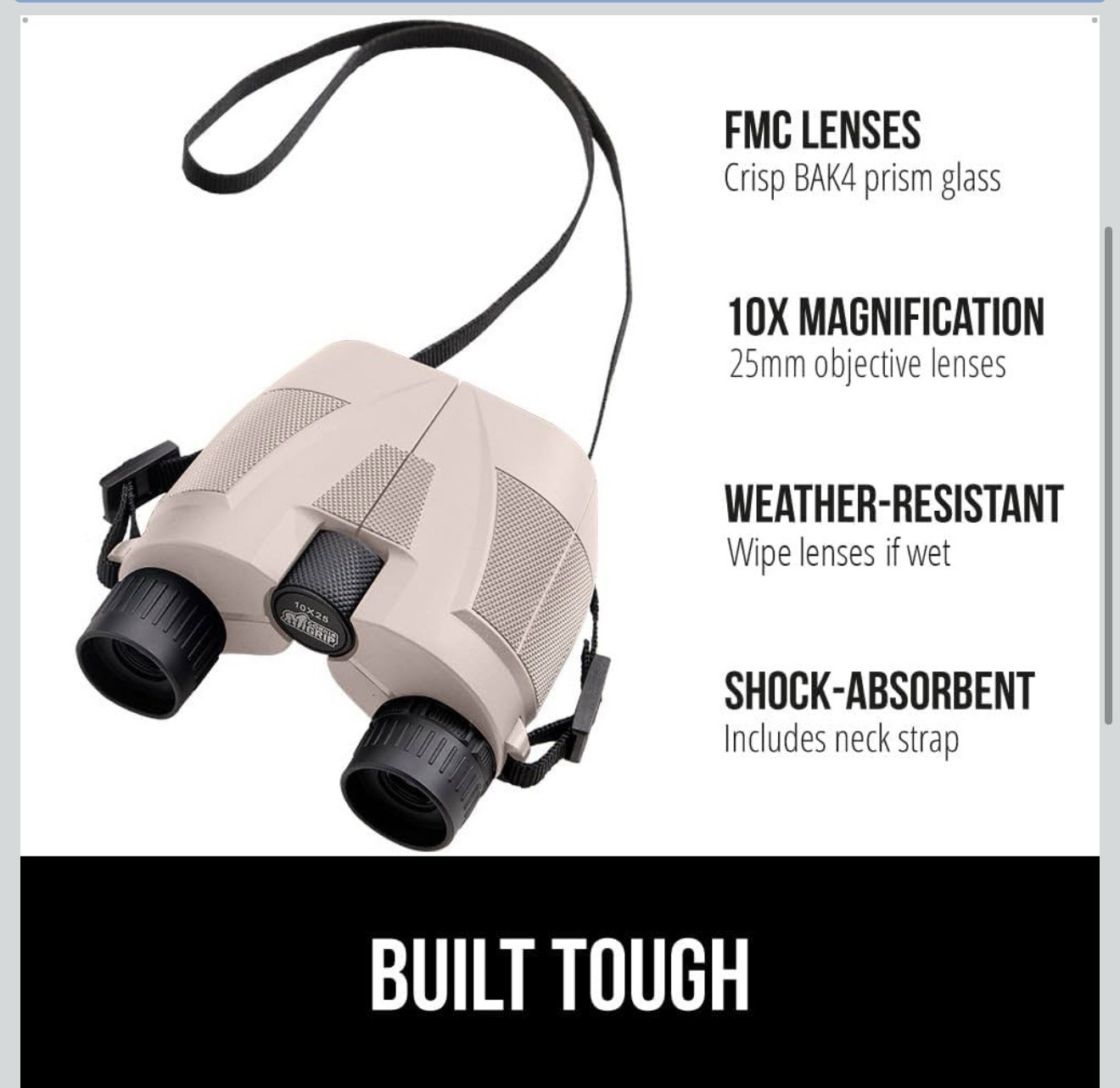 Gorilla Grip 10×25 Compact Binoculars – Shock-Resistant Tan 🦍