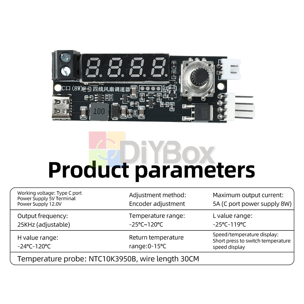 5V 12V 5A 4-Wire PWM Fan Speed Control Module Smart Temperature Control +Display