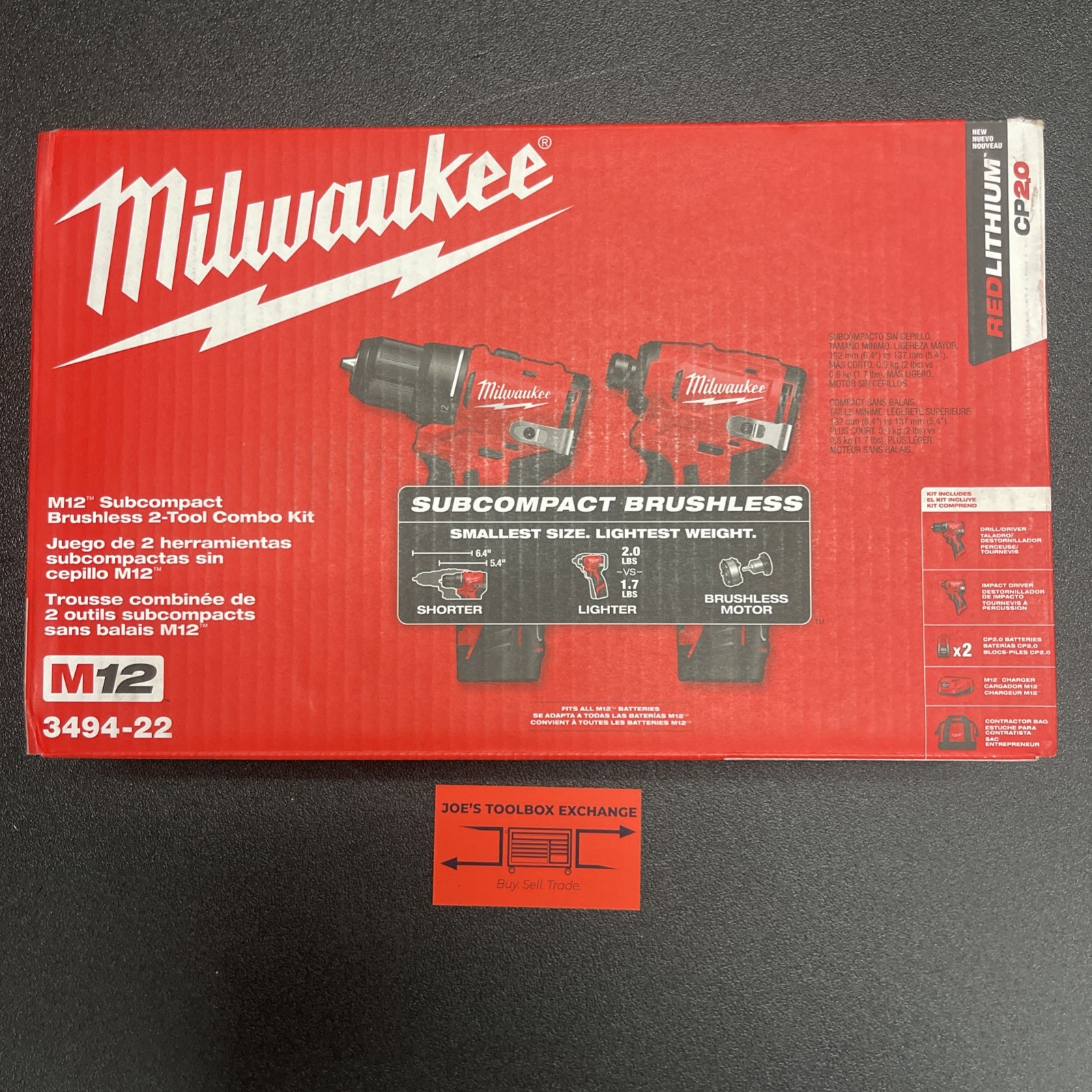 Milwaukee Tool 3494-22 M12 Scpbl 2 Piece Combo Kit, (2) 2.0 Ah