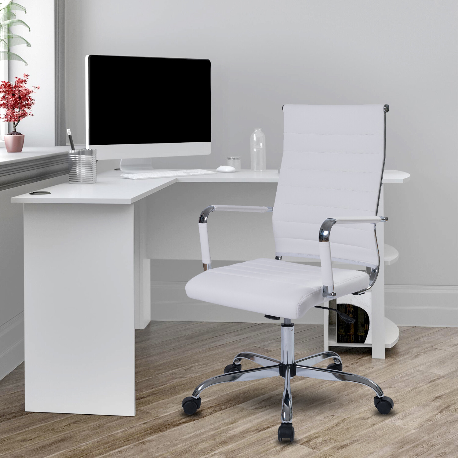 Ergonomic PU Office Chair Executive Computer Chair w/Height Adjustable Seat Home