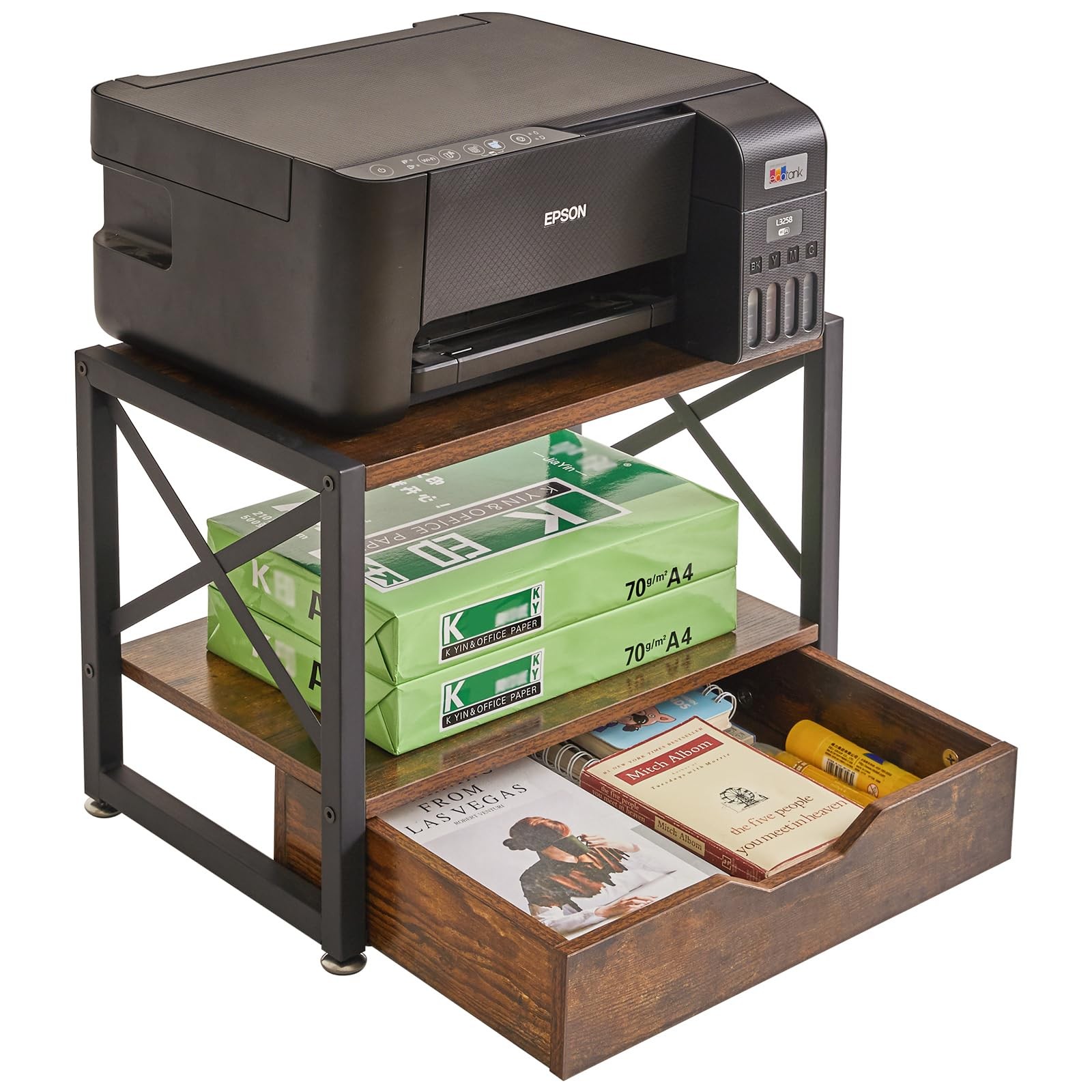2 Tier Desktop Printer Stand,Multi-Purpose Desk Organizer,Wooden Printer Stan...