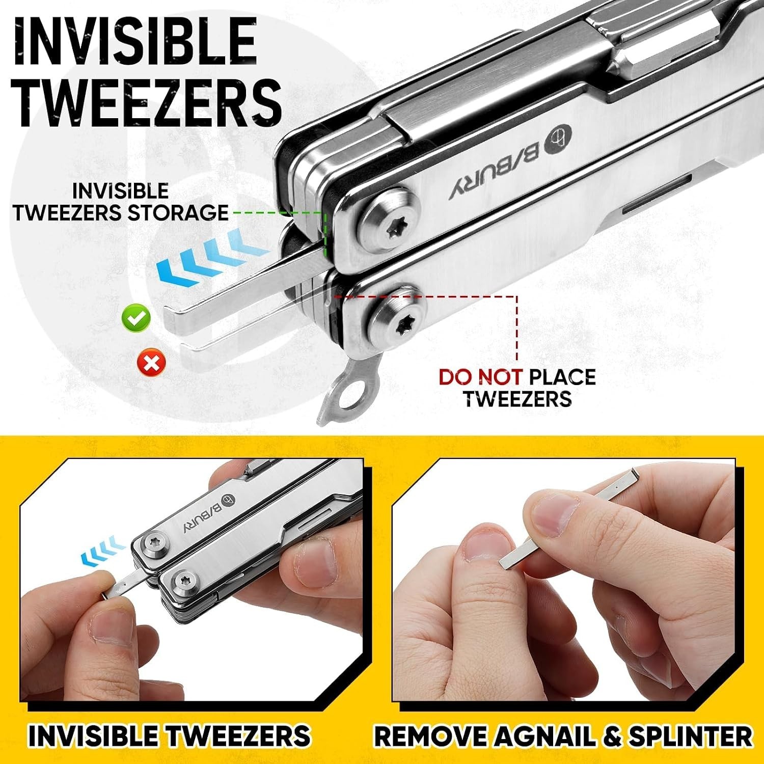 Folding Pocket Multitool EDC Knife Scissors Tweezers w/ Replaceable Craft Blades