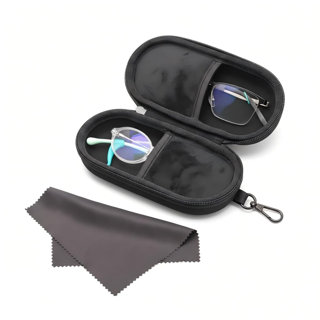 Estuche doble para gafas con paño de limpieza, organizador para dos gafas de sol